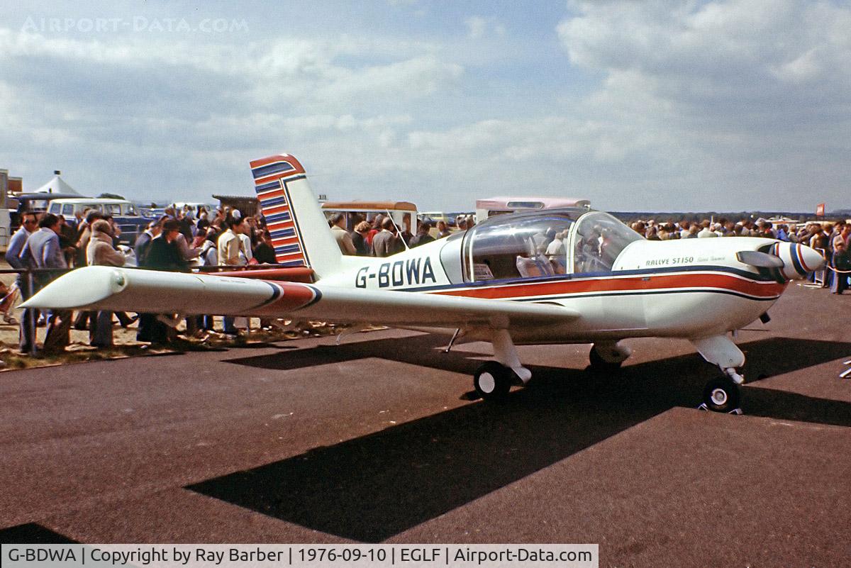 G-BDWA, 1976 Socata Rallye 150ST C/N 2695, Socata MS.892E Rallye 150ST [2695] Farnborough~G 10/09/1976. From a slide.