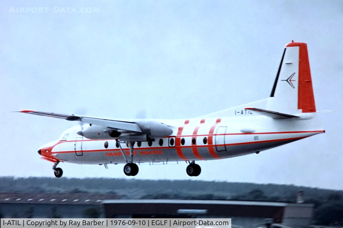 I-ATIL, 1967 Fokker F-27-200 Friendship C/N 10324, Fokker F-27-200 Friendship [10324] (ATI Aero Transporti Italiani) Farnborough~G 10/09/1976. From a slide.