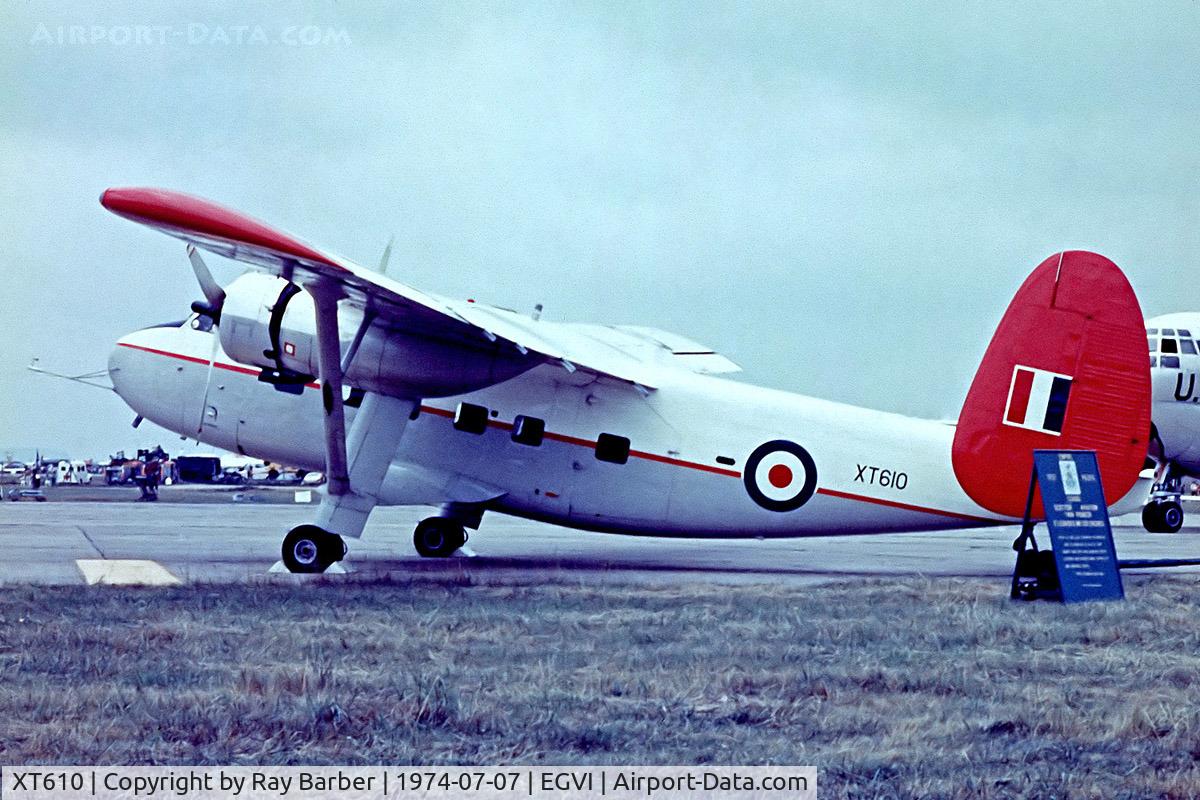 XT610, 1959 Scottish Aviation Twin Pioneer CC.2 C/N 561, XT610   Scottish Aviation Twin Pioneer 3 [561] (Royal Air Force) RAF Greenham Common~G 07/07/1974. From a slide.