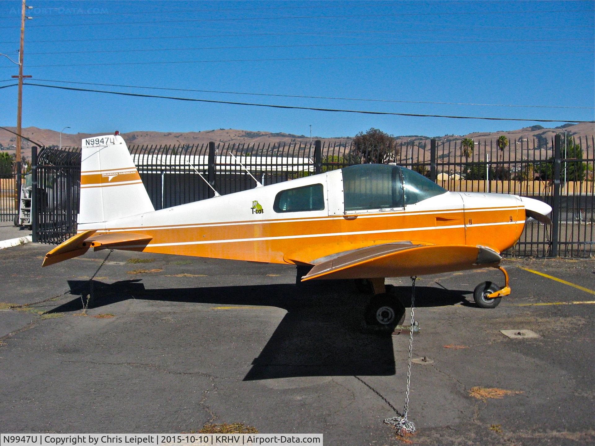 N9947U, 1978 Grumman American AA-1C Lynx C/N AA1C0162, Locally-based 1978 Grumman American AA-1C parked at its tie down at Reid Hillview Airport, San Jose, CA. I haven't seen it fly before.