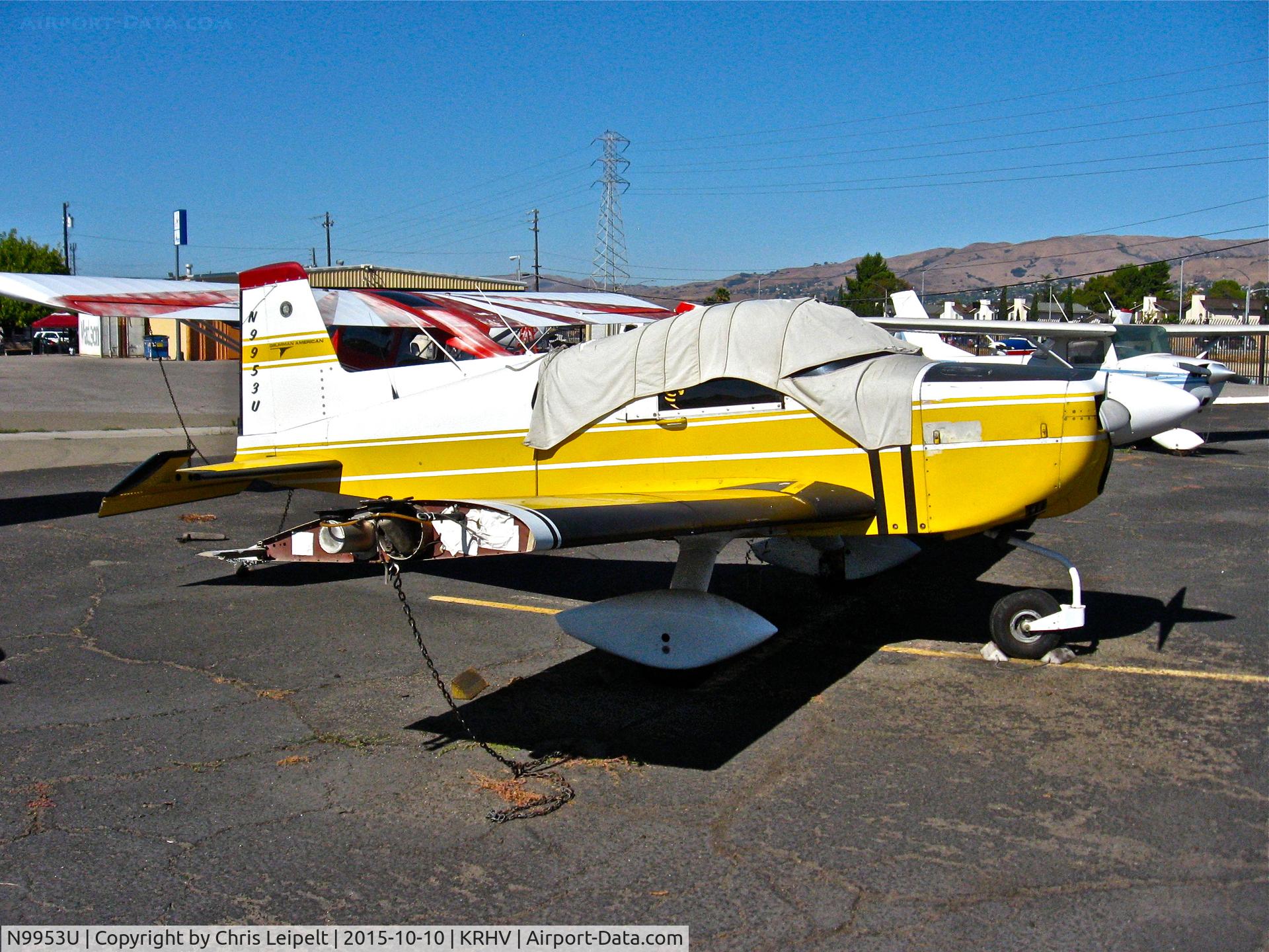 N9953U, 1978 Grumman American AA-1C Lynx C/N AA1C0169, Locally-based 1978 Grumman American AA-1C parked at its tie down at Reid Hillview Airport, San Jose, CA. It seems to be missing a few parts...