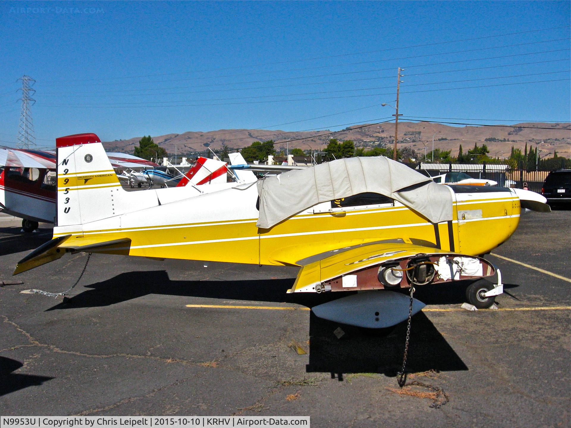 N9953U, 1978 Grumman American AA-1C Lynx C/N AA1C0169, Locally-based 1978 Grumman American AA-1C parked at its tie down at Reid Hillview Airport, San Jose, CA. It seems to be missing a few parts...