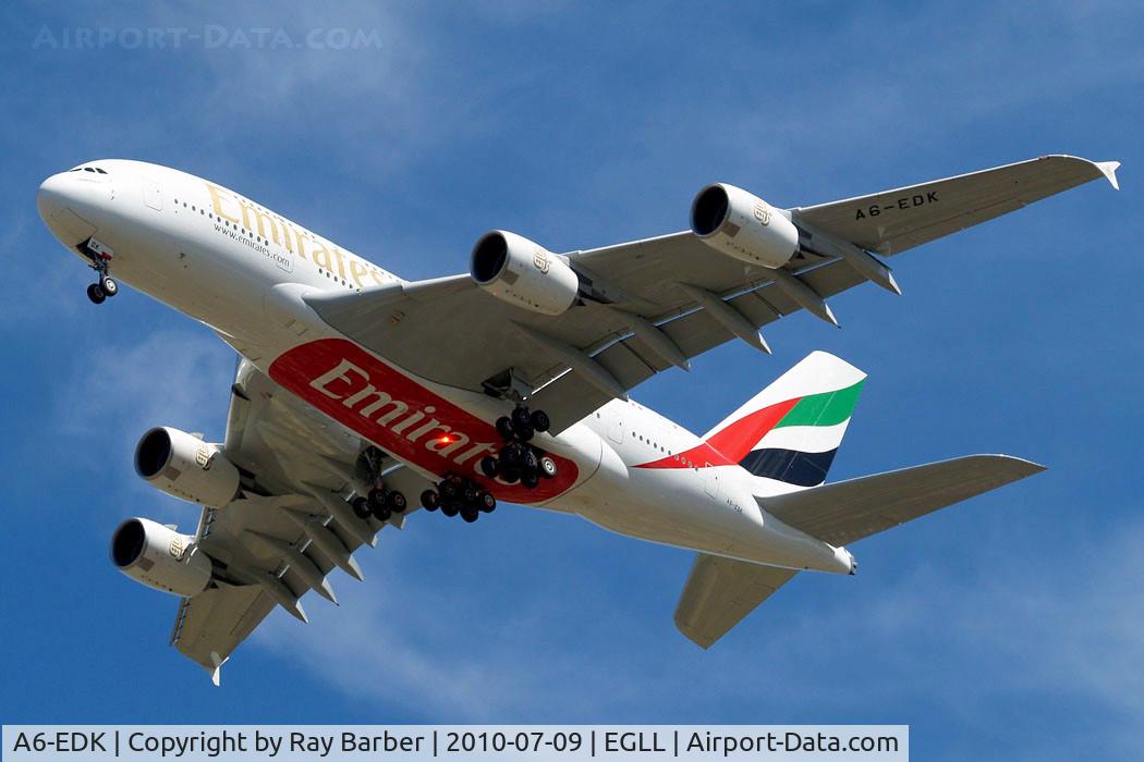 A6-EDK, 2010 Airbus A380-861 C/N 030, Airbus A380-861 [030] (Emirates Airlines) Home~G 09/07/2010. On approach 27R.