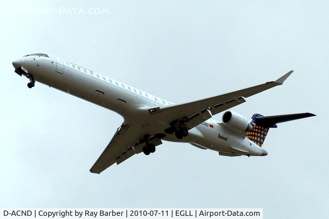 D-ACND, 2009 Bombardier CRJ-701 (CL-600-2C10) Regional Jet C/N 15238, Canadair CRJ- 900LR [15238] (Lufthansa Regional/Eurowings) Home~G 11/07/2010. On approach 27R.