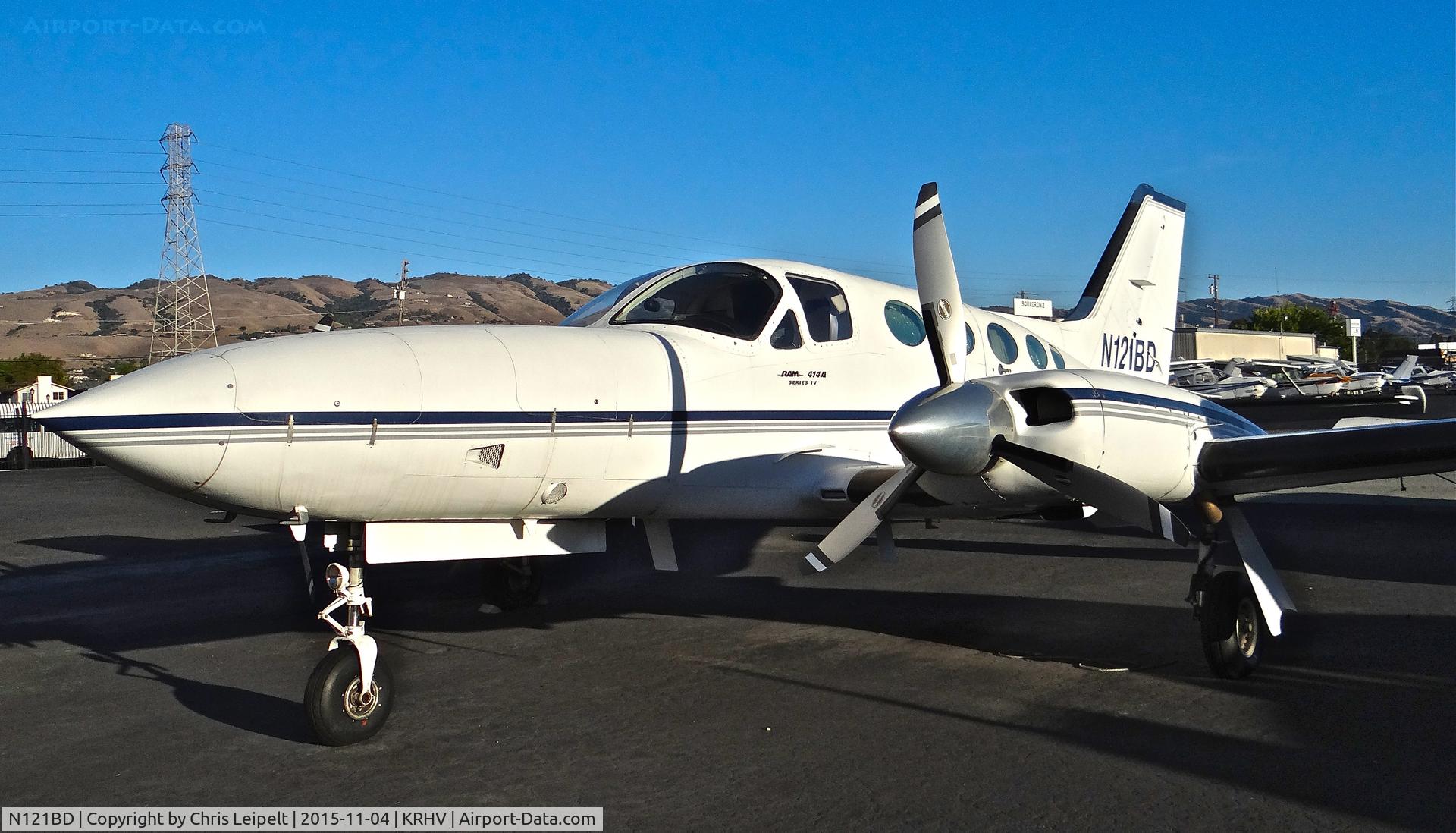 N121BD, 1979 Cessna 414A Chancellor C/N 414A0297, Locally-based 1979 Cessna 414A Chancellor sitting in front of Lafferty at Reid Hillview Airport, San Jose, CA. Eventually, it will be ferried to the Florida/Caribbean area.