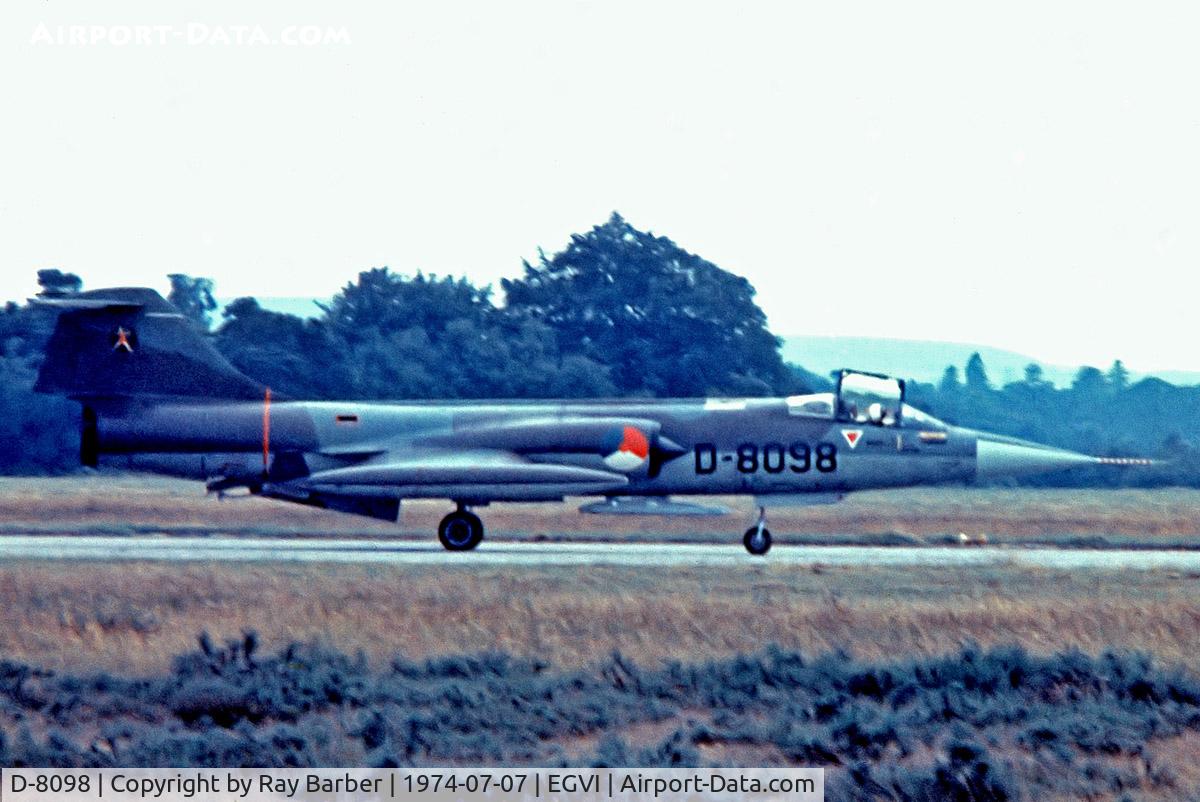 D-8098, Lockheed F-104G Starfighter C/N 683-8098, Lockheed F-104G Starfighter [683-8098] (Royal Netherlands Air Force) RAF Greenham Common~G 07/07/1974. From a slide.
