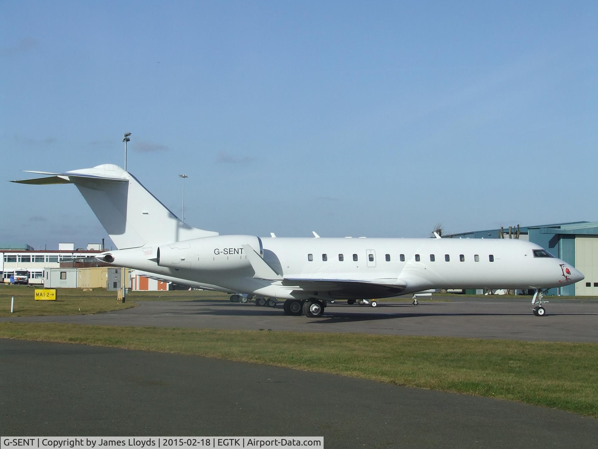 G-SENT, 2001 Bombardier BD-700-1A10 Global Express C/N 9094, G-SENT sat at Oxford on 18th Feb 2015.