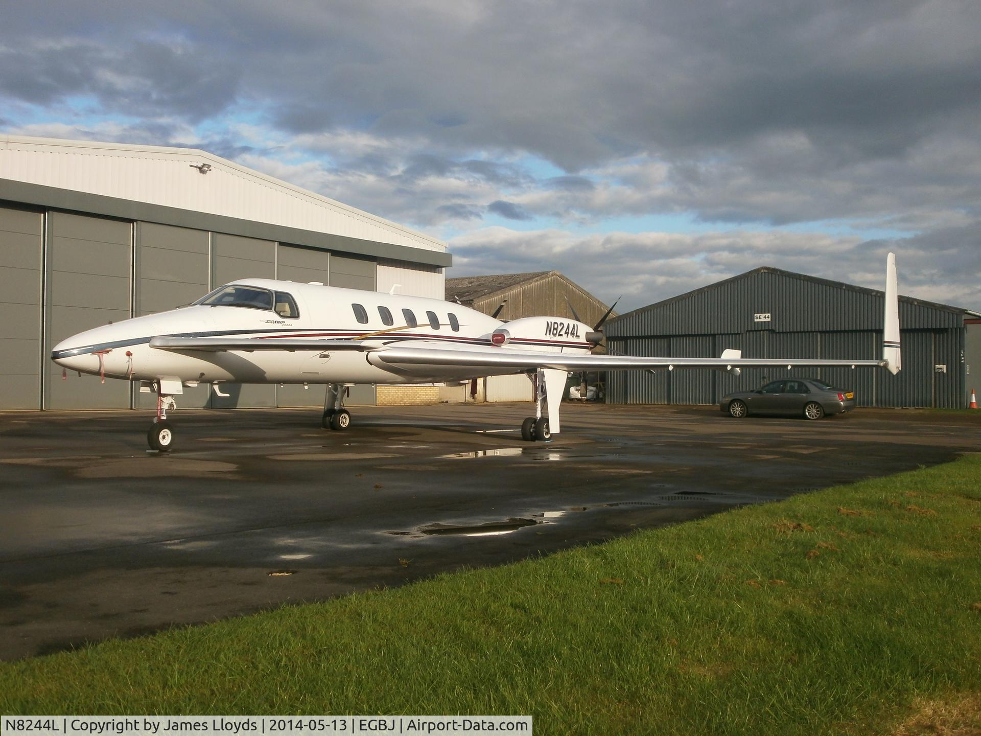 N8244L, 1992 Beech 2000A Starship 1 C/N NC-29, Sat outside RGV Aviation Ltd at Gloucestershire Airport.