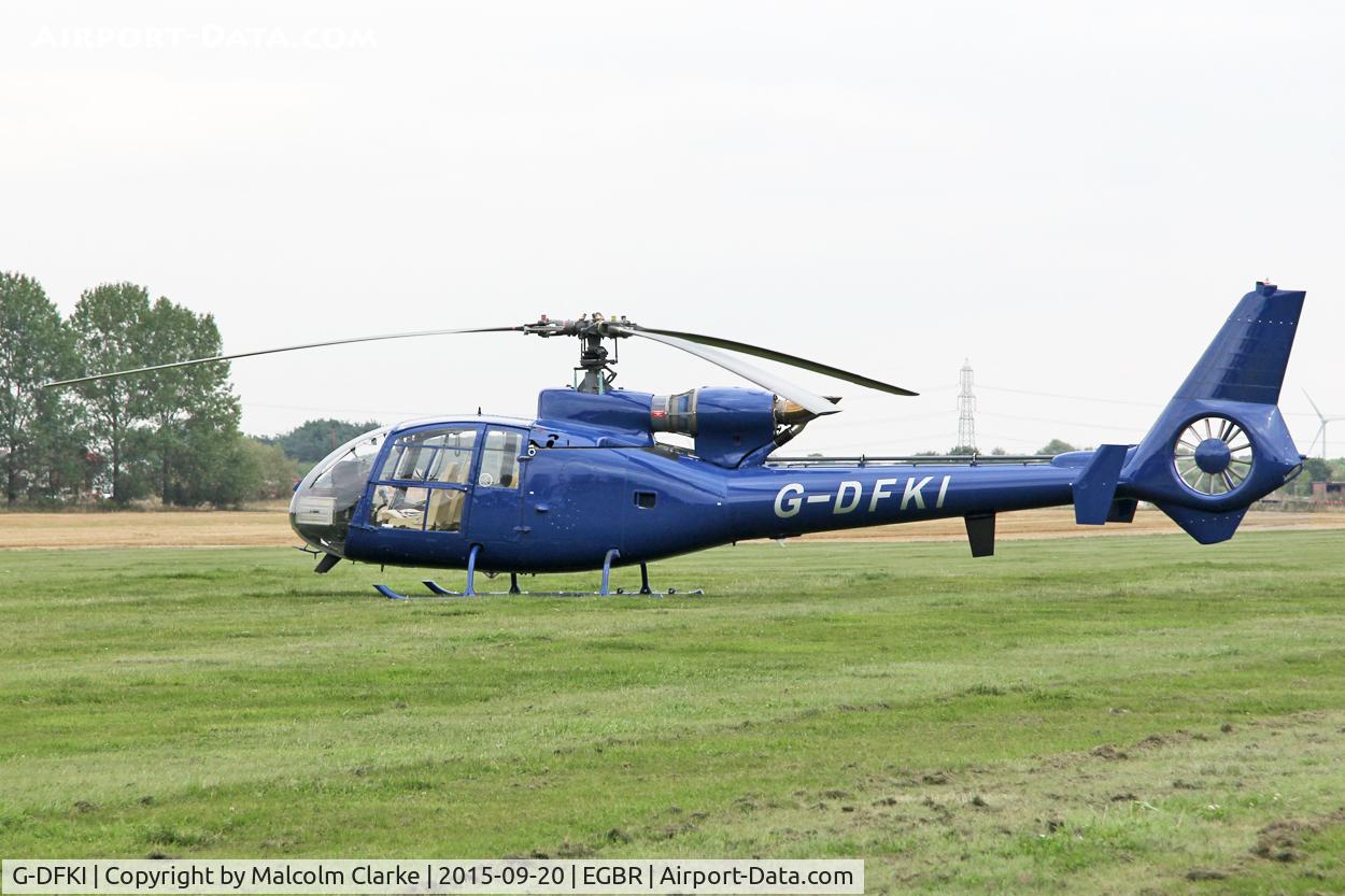 G-DFKI, 1974 Westland SA-341C Gazelle HT2 C/N WA1216, Westland SA-341C Gazelle HT2 at The Real Aeroplane Club's Helicopter Fly-In, Breighton Airfield, September 20th 2015.