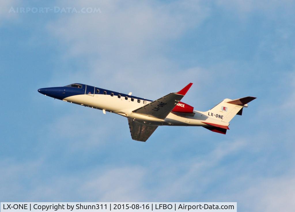 LX-ONE, 2007 Learjet 45 C/N 45-342, Climbing after take off from rwy 32R
