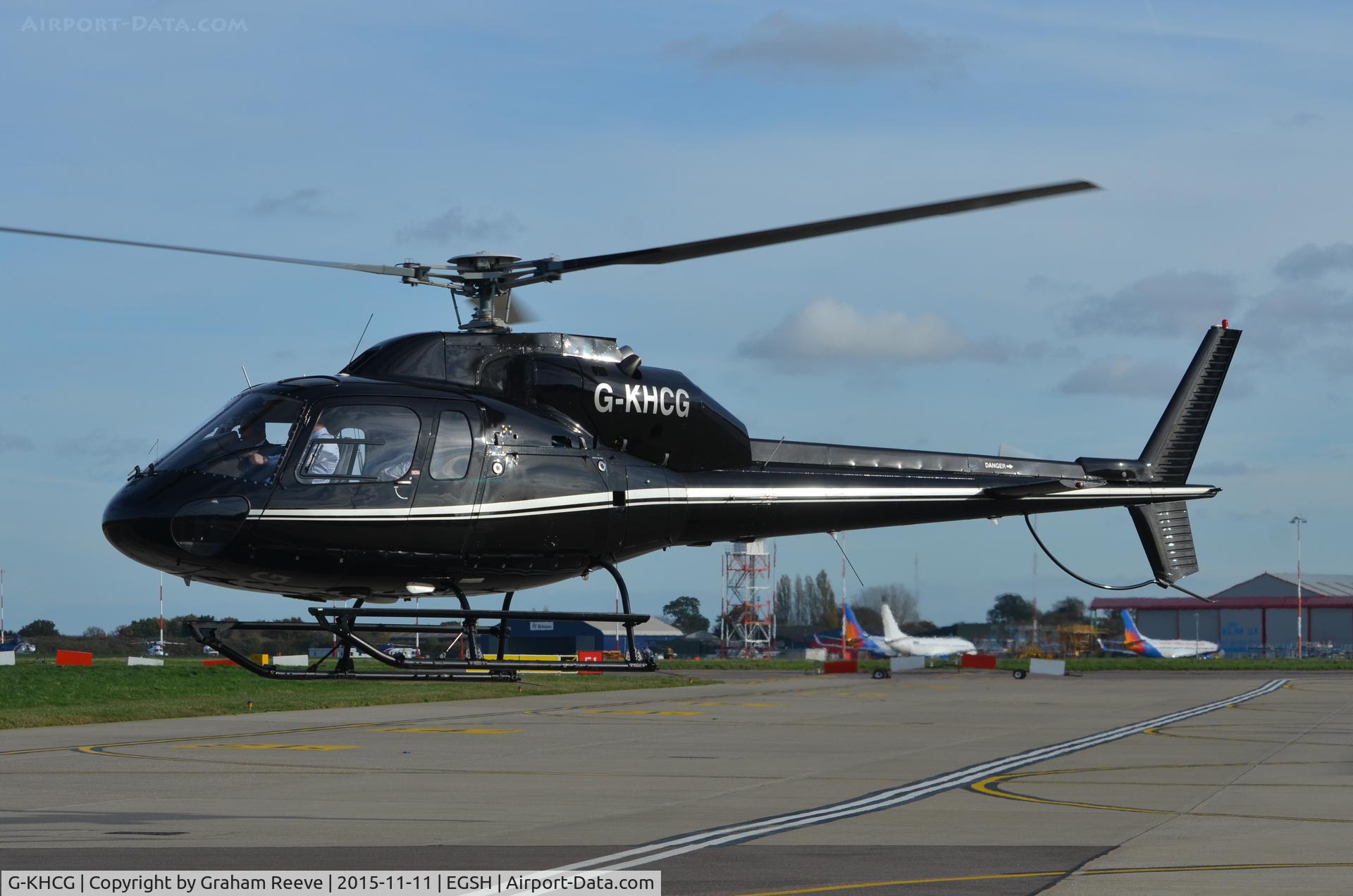 G-KHCG, 1982 Aerospatiale AS-355F-2 Ecureuil 2 C/N 5193, Departing from Norwich.