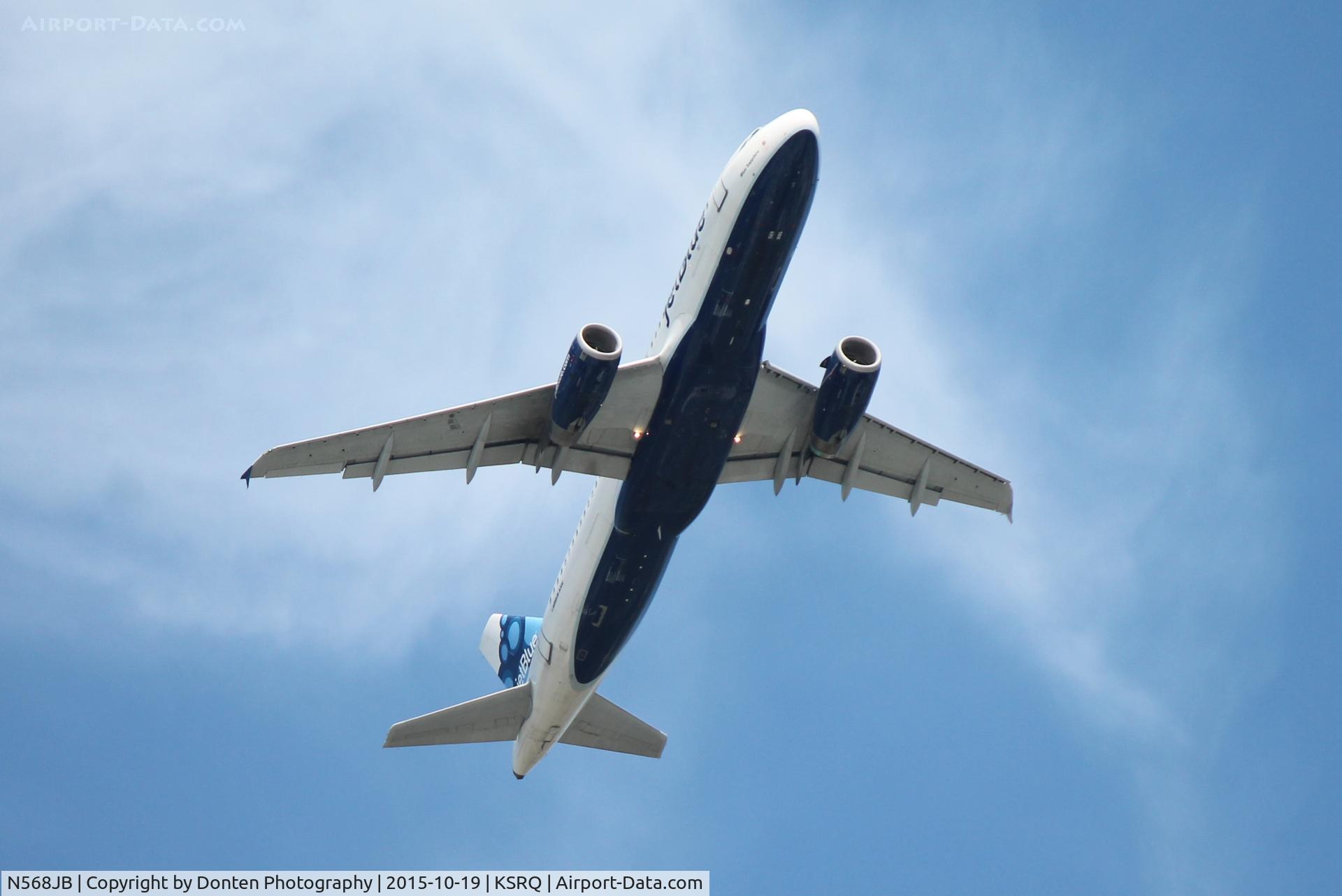 N568JB, 2003 Airbus A320-232 C/N 2063, JetBlue Flight 164 (N568JB) departs Sarasota-Bradenton International Airport enroute to John F Kennedy International Airport
