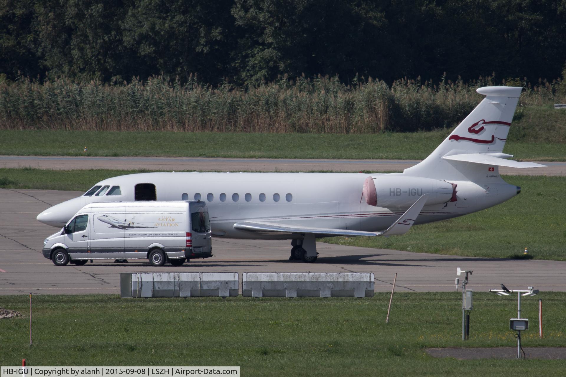 HB-IGU, 2007 Dassault Falcon 2000EX C/N 111, Parked at Zurich with service van; main operator is CAT Aviation AG
