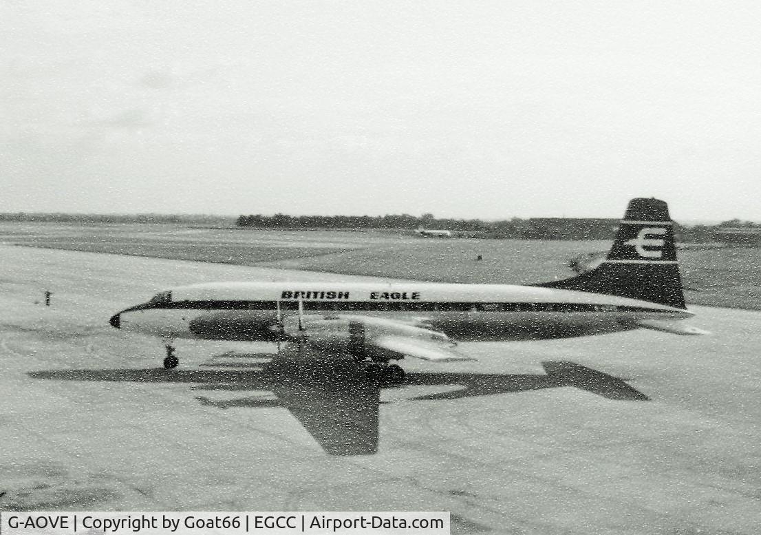 G-AOVE, Bristol 175 Britannia 312 C/N 13236, Virtually alone on Manchester's International Flights pier in May 1965, G-AOVE in it's short lived but very smart British Eagle livery.