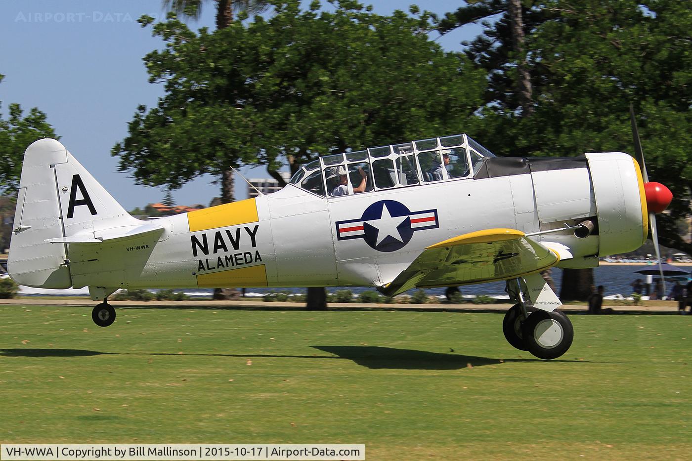VH-WWA, 1942 North American AT-6D C/N 78-7094, 2015 Langley Park Fly In,
Perth City, 
Western Australia