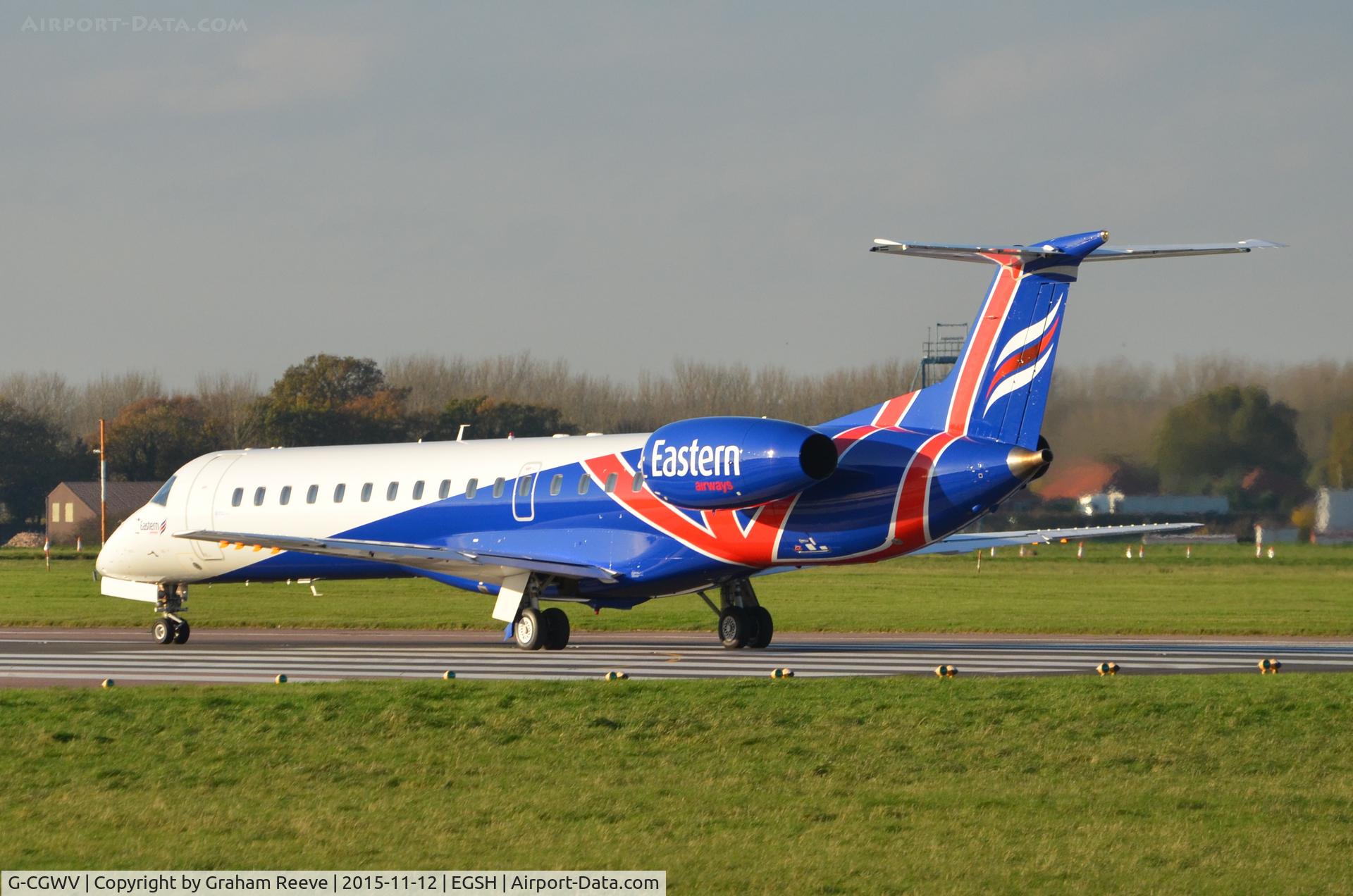 G-CGWV, 2000 Embraer ERJ-145MP (EMB-145MP) C/N 145362, Departing from Norwich.