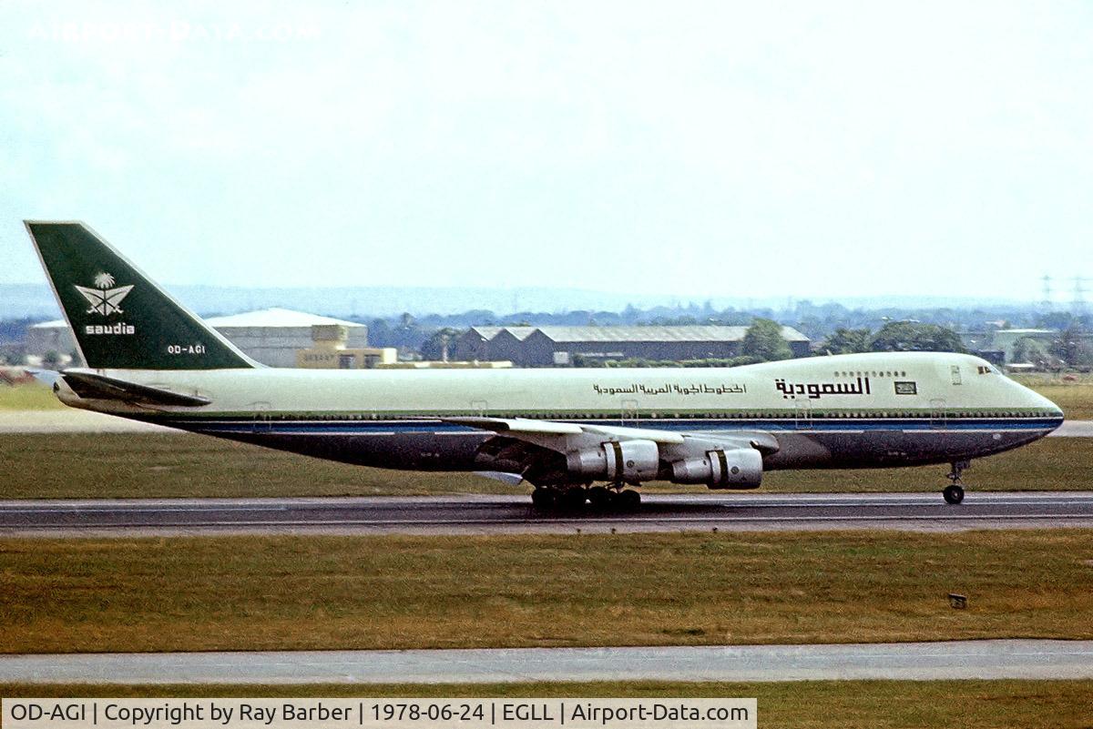 OD-AGI, 1975 Boeing 747-2B4B C/N 21098, Boeing 747-2B4B [21098] (Saudia) Heathrow~G 24/06/1978. From a slide.