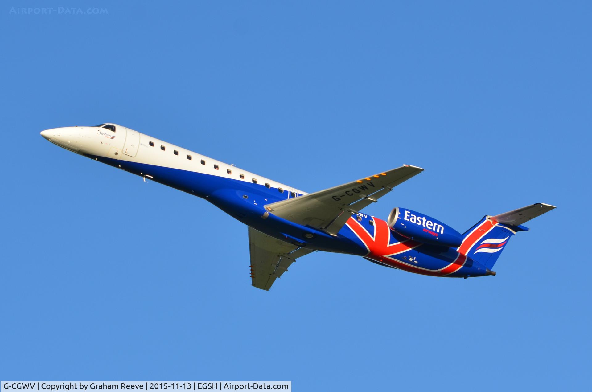 G-CGWV, 2000 Embraer ERJ-145MP (EMB-145MP) C/N 145362, Departing from Norwich.