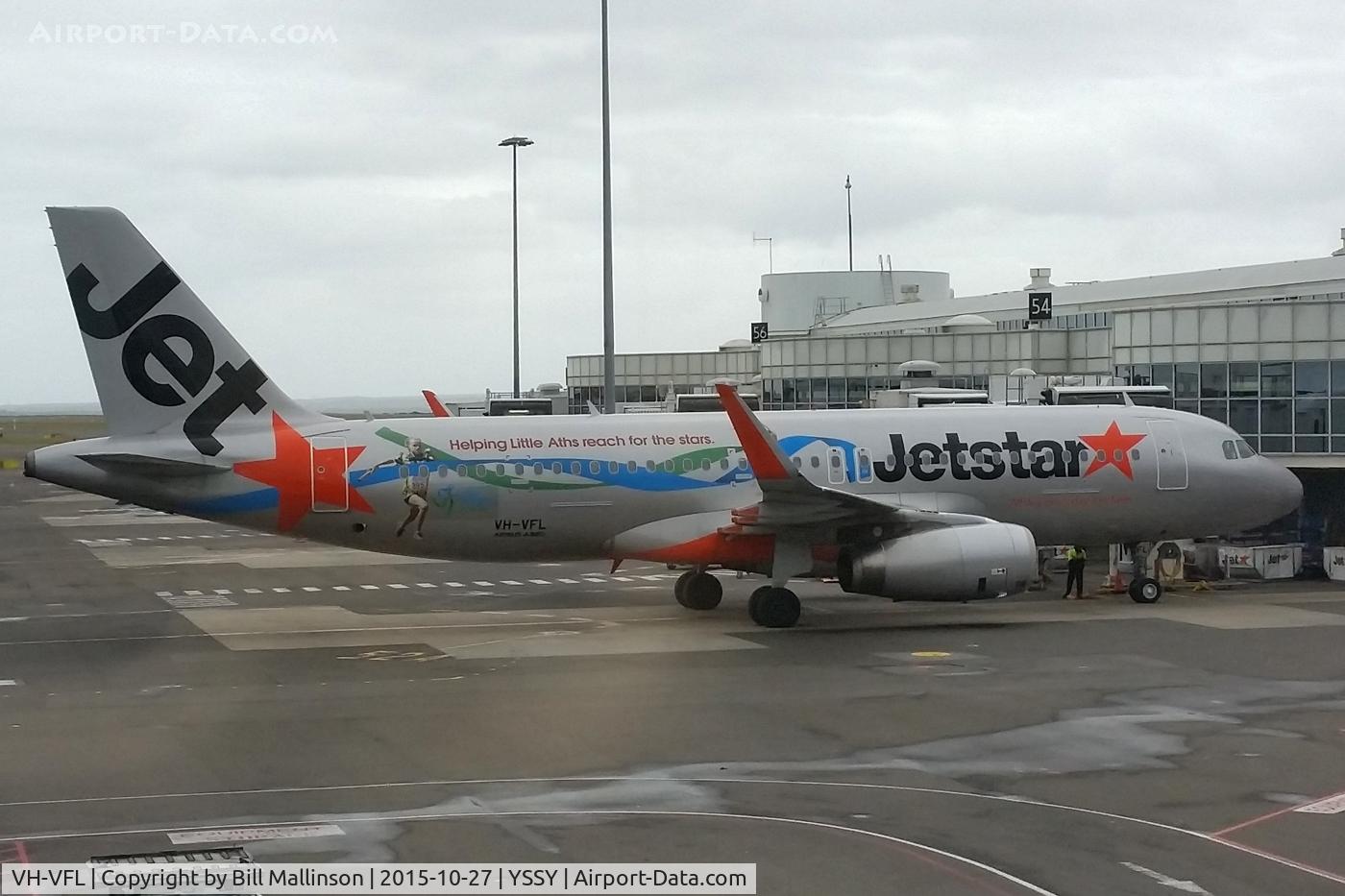 VH-VFL, 2012 Airbus A320-232 C/N 5489, at gate SYD.  Taken on phone