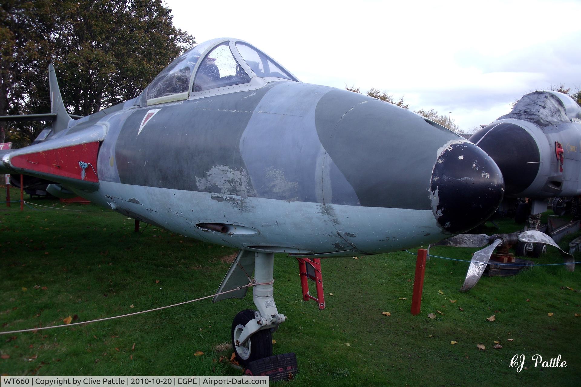 WT660, 1954 Hawker Hunter F.1 C/N 41H-665495, On external display, coded 'C'  in RAF 43 Sqn colours,  at the Highland Aviation Museum located at Inverness airport EGPE Scotland.