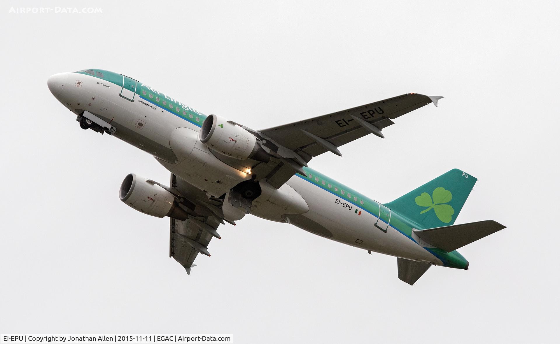 EI-EPU, 2007 Airbus A319-111 C/N 3102, Departing from George Best Belfast City Airport.