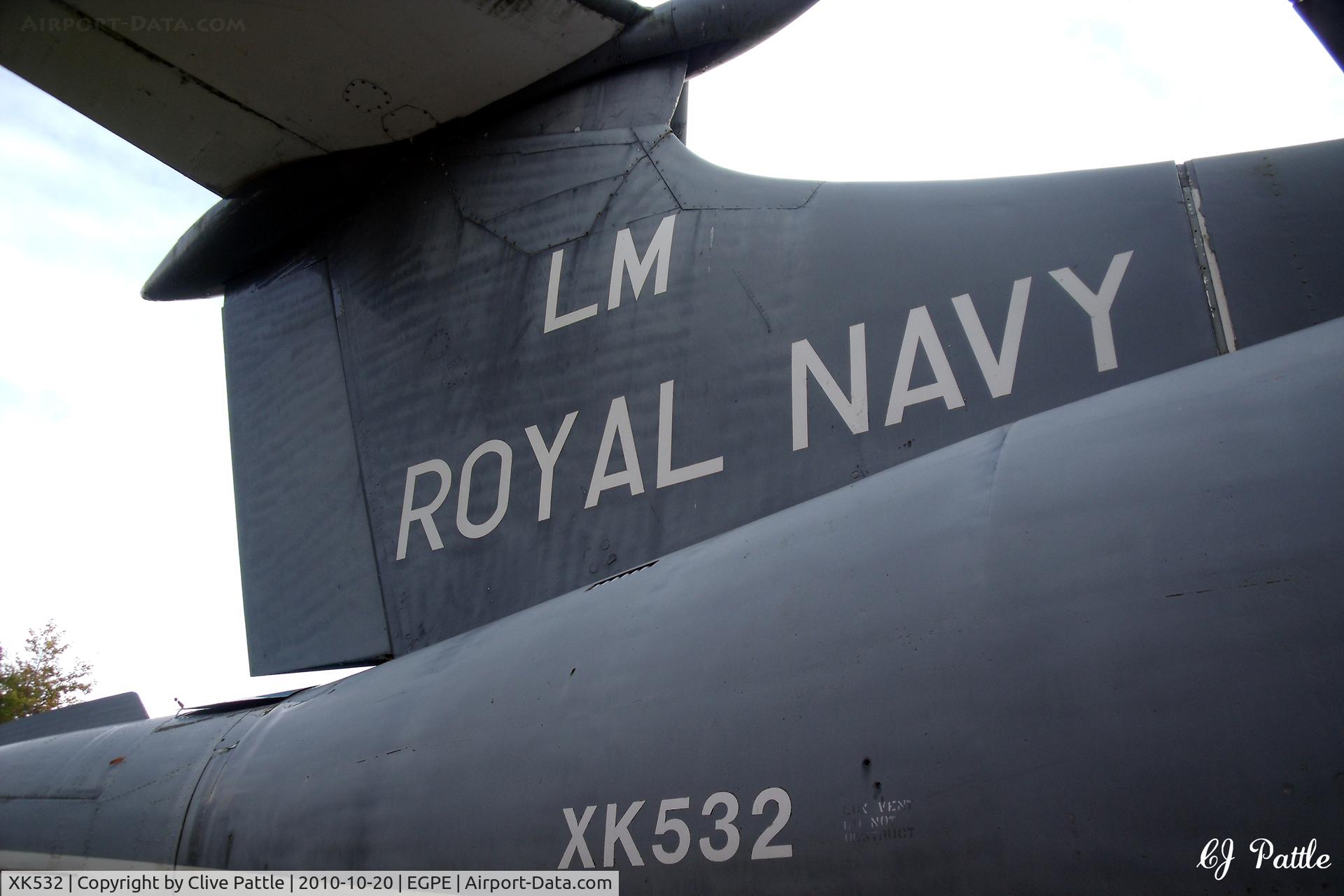 XK532, 1961 Blackburn Buccaneer S.1 C/N B3-06-60, Starboard tail detail. On external display, in its former FAA colours,  at the Highland Aviation Museum located at Inverness airport EGPE Scotland.