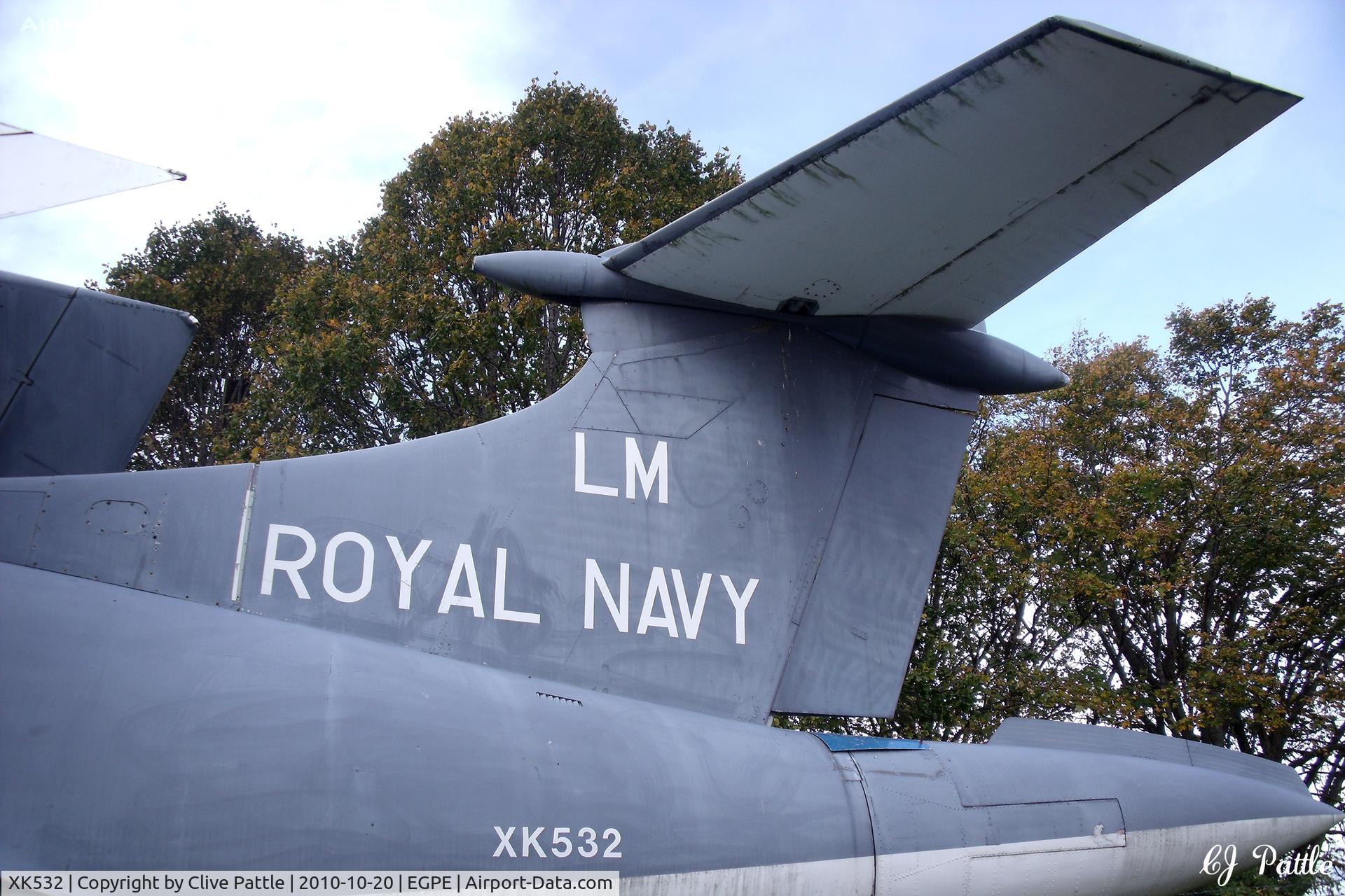 XK532, 1961 Blackburn Buccaneer S.1 C/N B3-06-60, Port tail detail - On external display, in its former FAA colours,  at the Highland Aviation Museum located at Inverness airport EGPE Scotland.