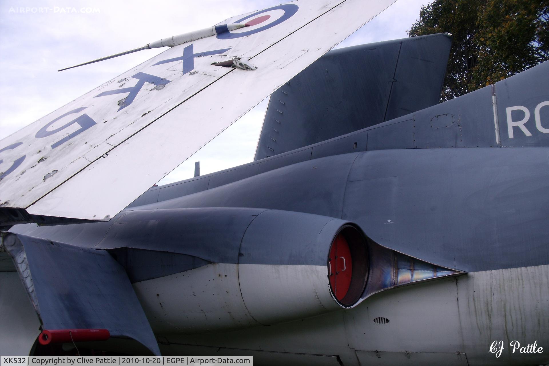 XK532, 1961 Blackburn Buccaneer S.1 C/N B3-06-60, Close up exhaust detail - On external display, in its former FAA colours,  at the Highland Aviation Museum located at Inverness airport EGPE Scotland.