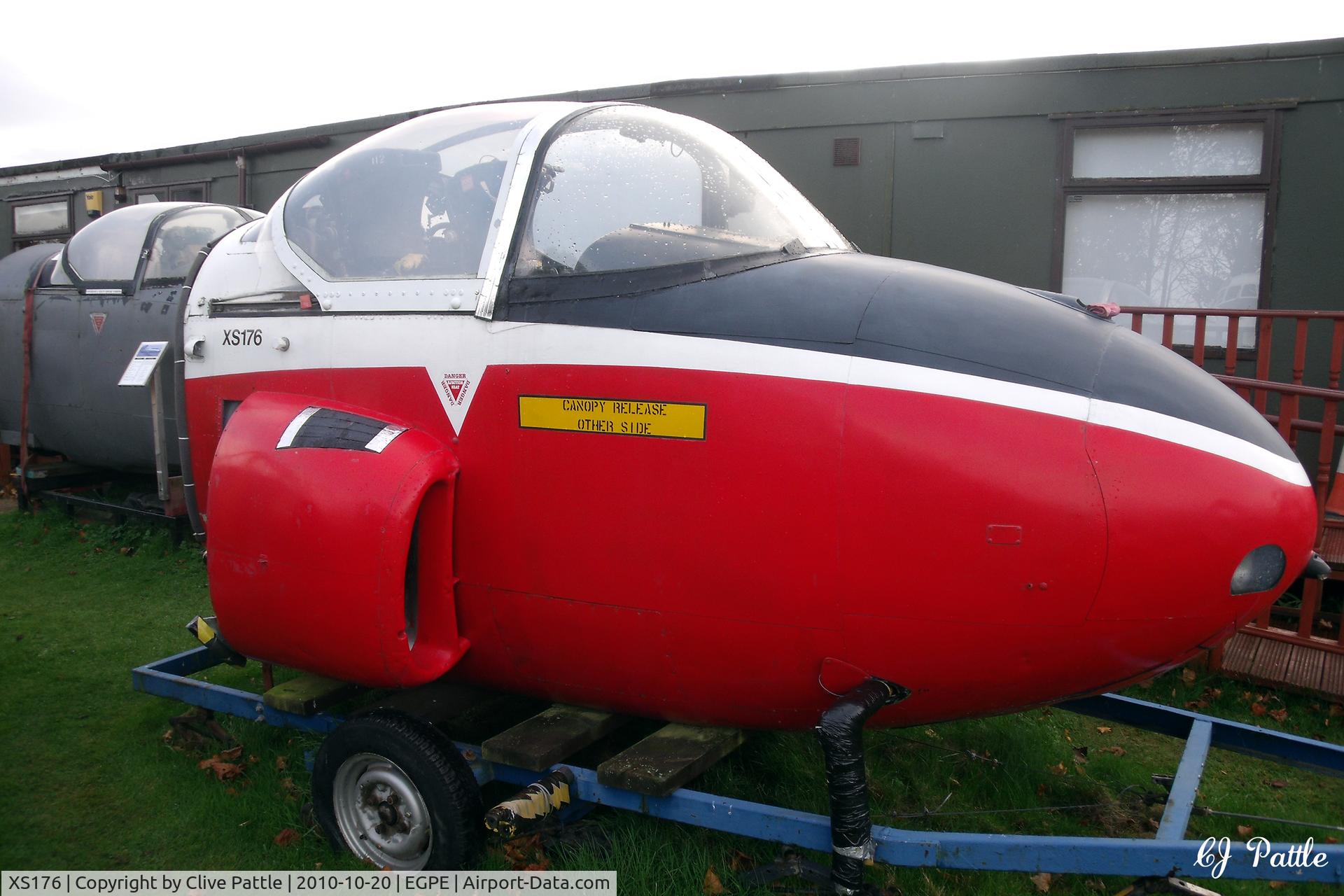 XS176, 1964 BAC P-84 Jet Provost T.4 C/N PAC/W/22162, Cockpit on external display, in RAF 3 FTS colours,  at the Highland Aviation Museum located at Inverness airport EGPE Scotland. Note the fitted trailer for mobile exhibitions.