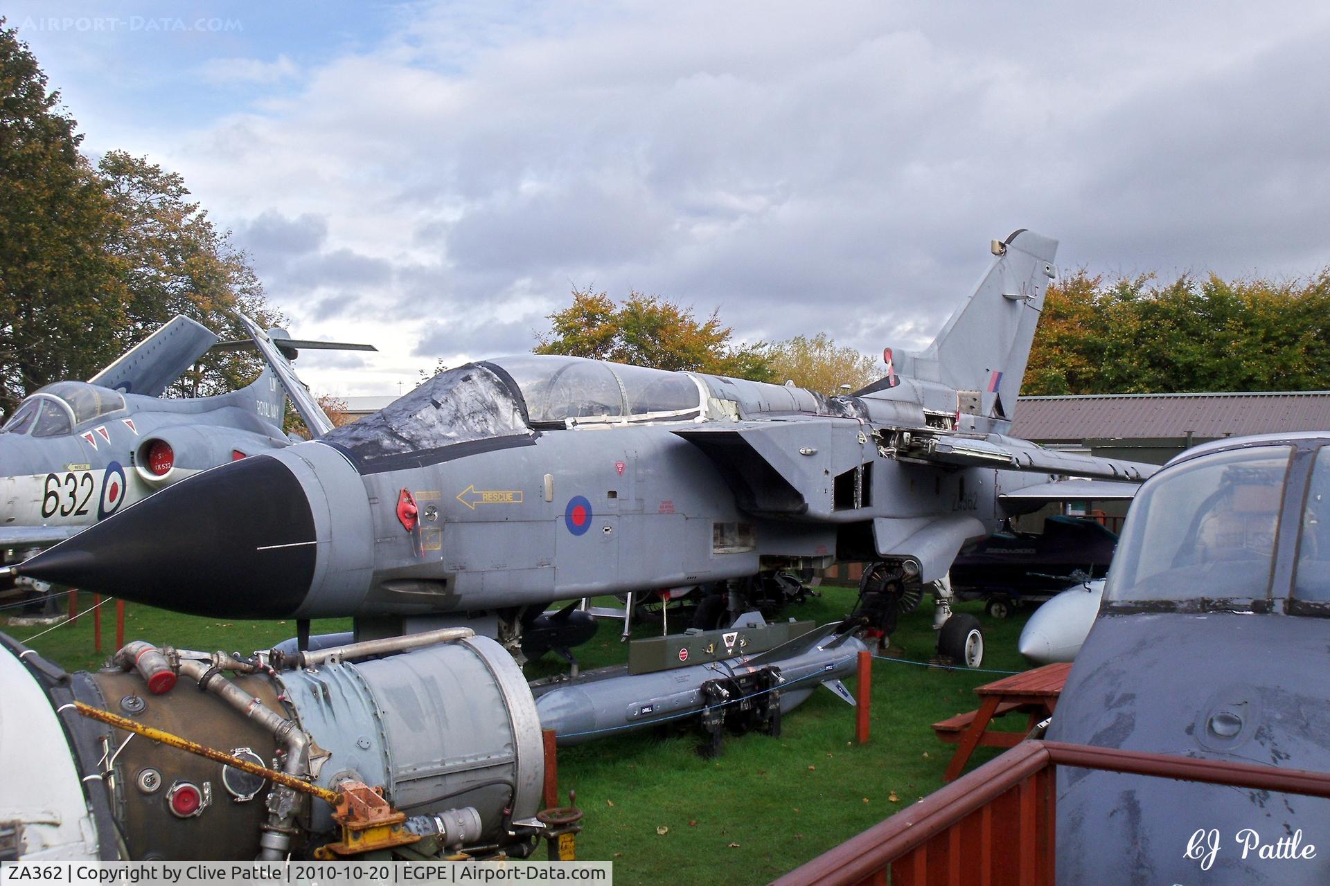 ZA362, 1981 Panavia Tornado GR.1(T) C/N 043/BT012/3023, On external display, coded AJ-F in RAF 617 Sqn colours, at the Highland Aviation Museum located at Inverness airport EGPE Scotland.