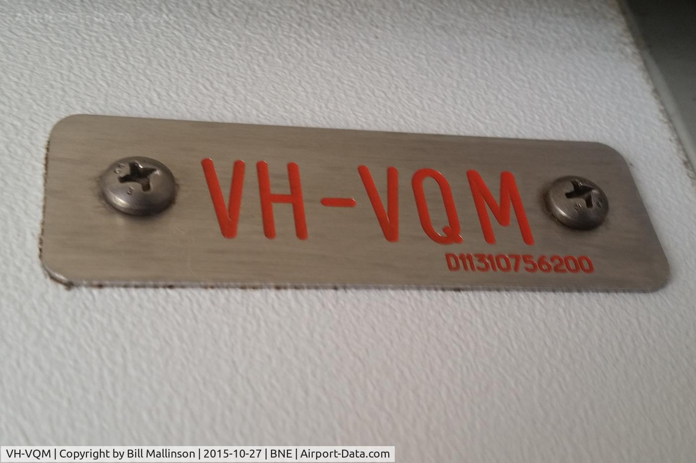 VH-VQM, 2005 Airbus A320-232 C/N 2608, registration plate on entrance bulkhead