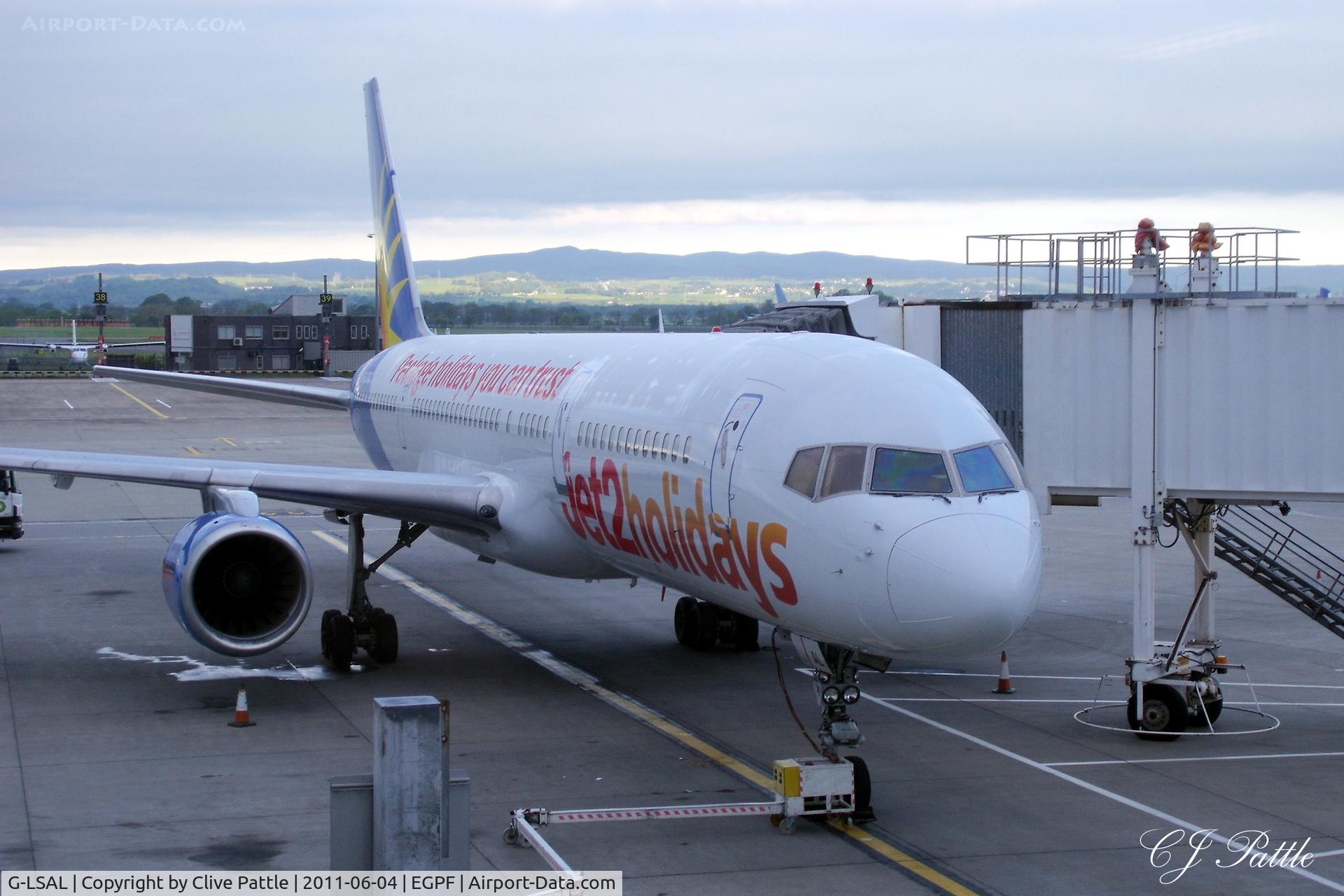 G-LSAL, 1993 Boeing 757-204 C/N 26967, At the gate at Glasgow International EGPF prior to its flight to Mahon LEMH