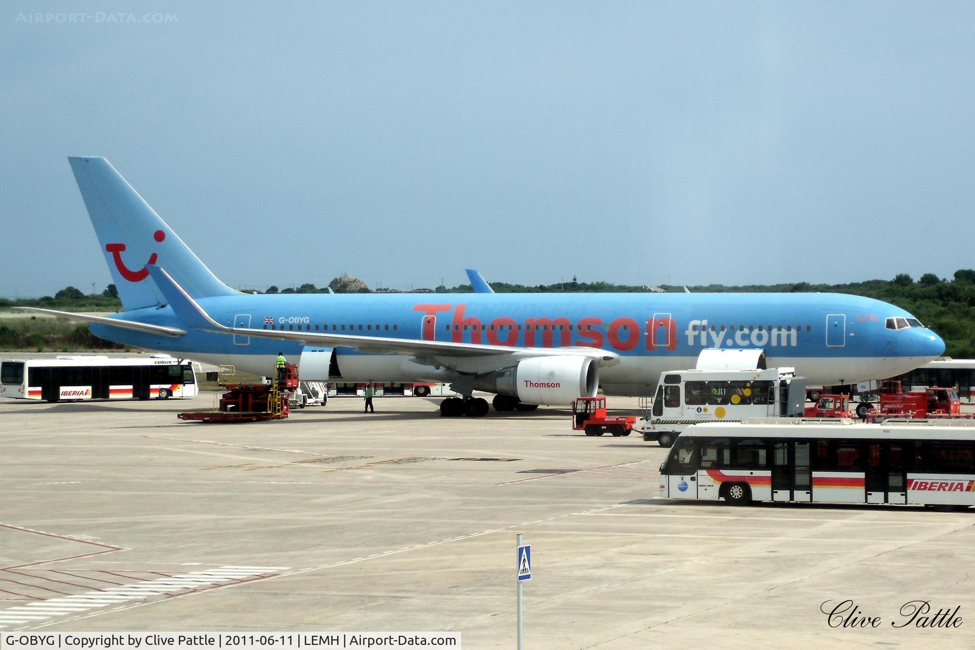 G-OBYG, 1999 Boeing 767-304 C/N 29137, Pictured in the sun on the ramp at Mahon, Menorca - LEMH