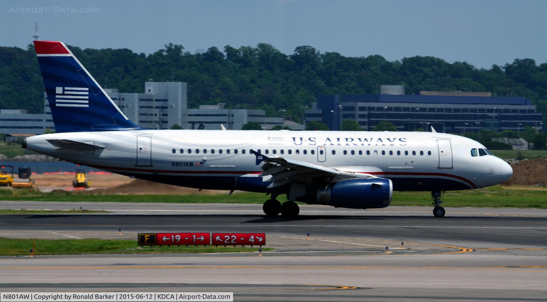 N801AW, 1998 Airbus A319-132 C/N 0889, Landing rollout National