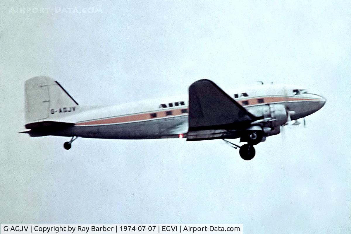 G-AGJV, 1943 Douglas C-47 Dakota 4 C/N 12195, Douglas DC-3C-47A-1-DK [12195] (Air Anglia) RAF Greenham Common~G 07/07/1974. From a slide. Not the best of images.