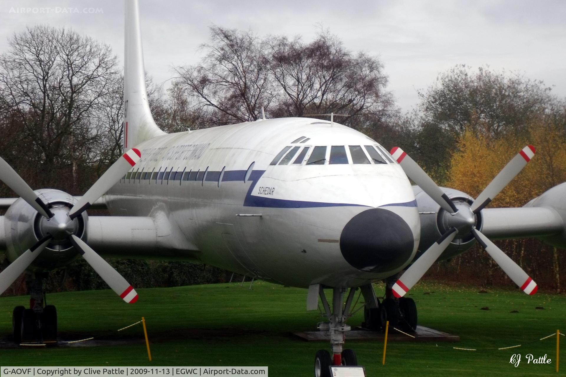 G-AOVF, 1958 Bristol 175 Britannia 312F C/N 13237, Preserved within the Royal Air Museum at RAF Cosford EGWC as Gate Guard.