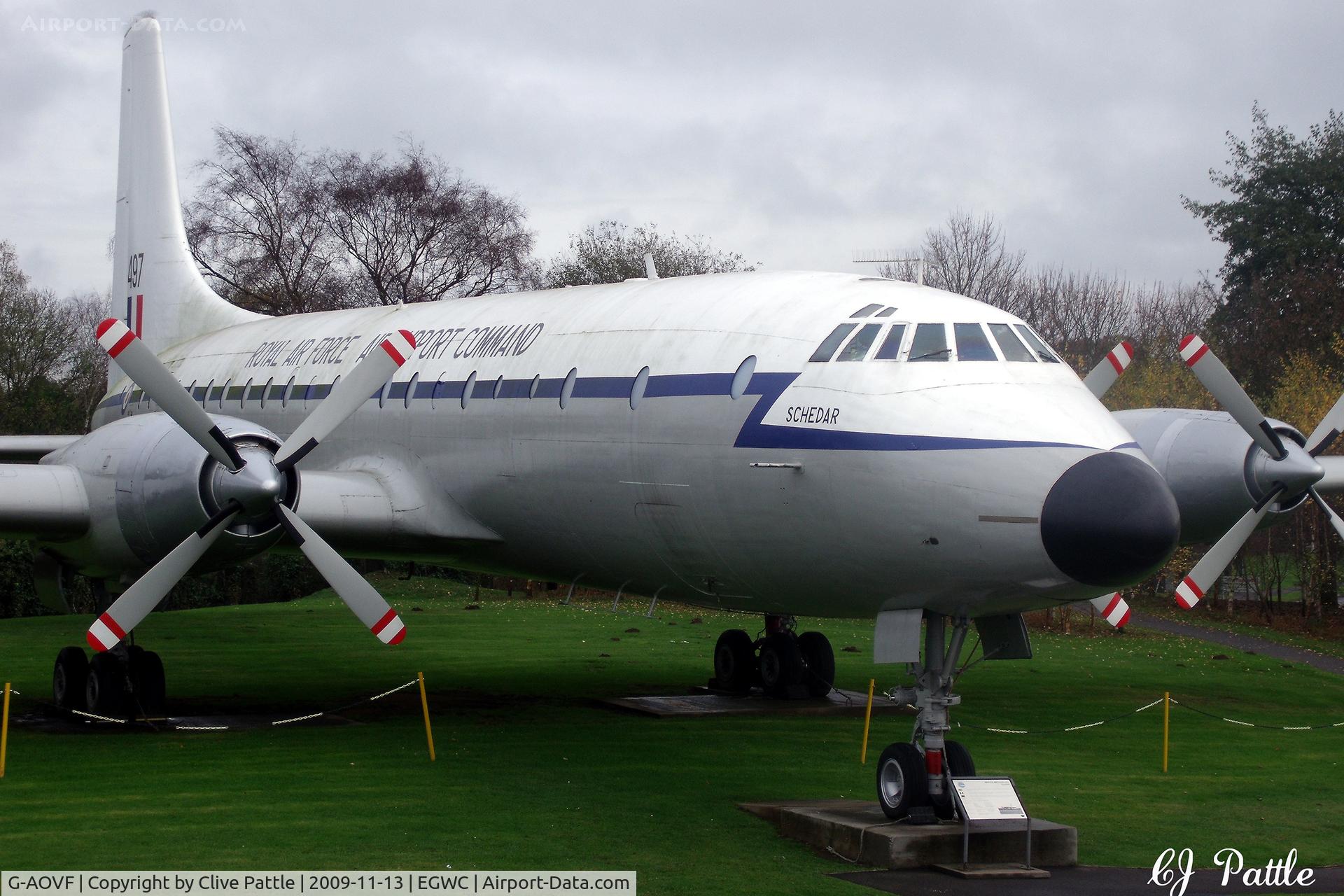 G-AOVF, 1958 Bristol 175 Britannia 312F C/N 13237, Preserved within the Royal Air Museum at RAF Cosford EGWC as Gate Guardian.