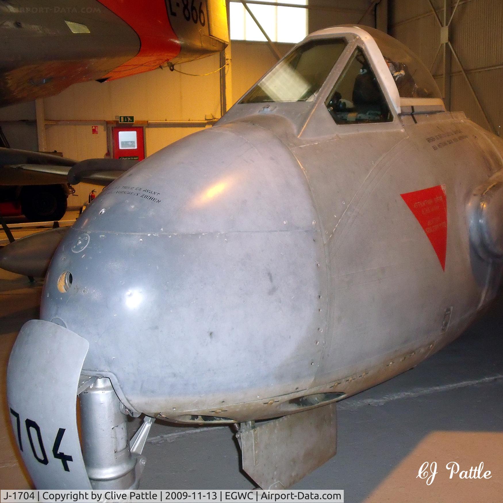 J-1704, 1956 De Havilland (F+W Emmen) DH-112 Venom FB.54 C/N 874, Preserved within the Royal Air Museum at RAF Cosford EGWC.