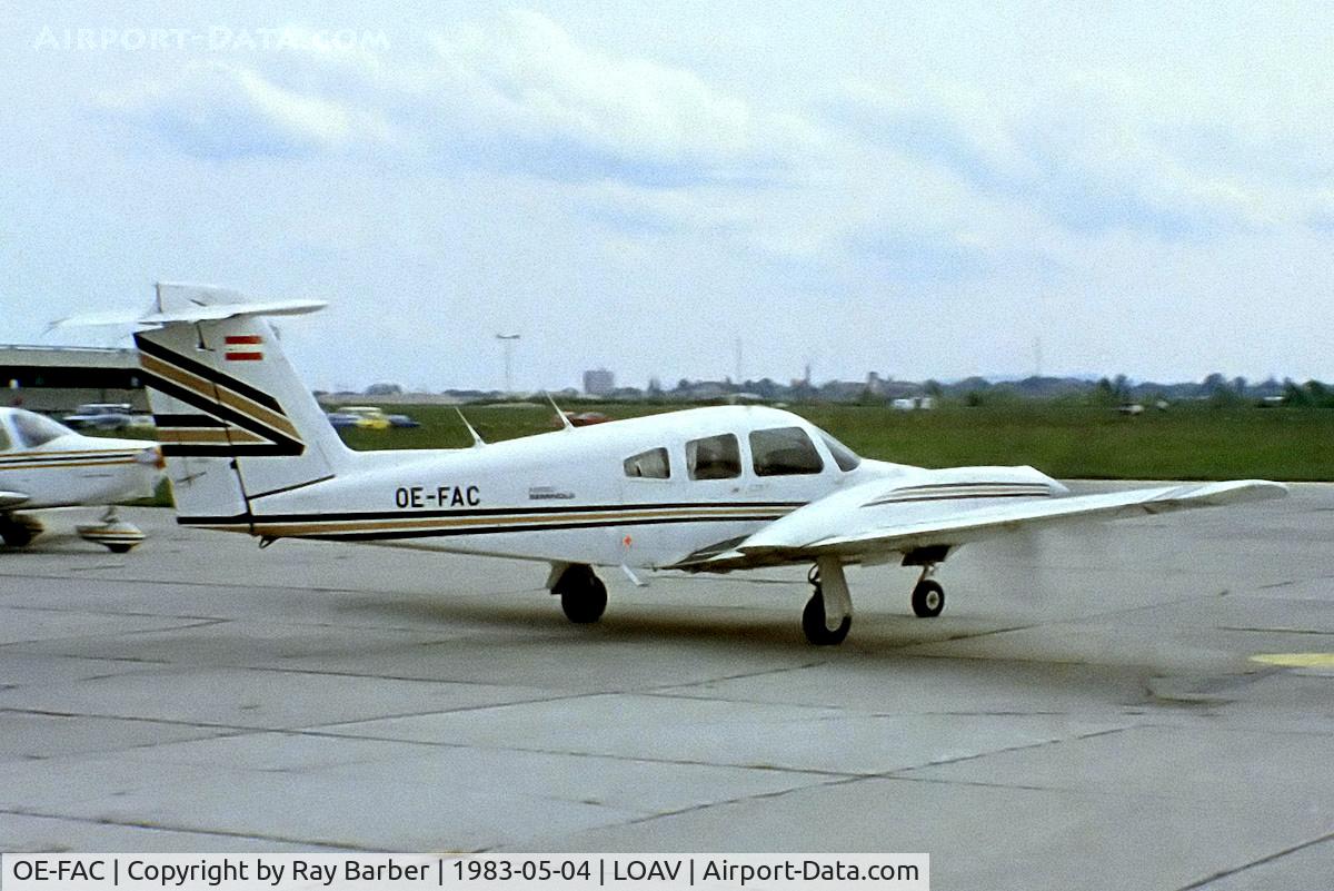OE-FAC, 1981 Piper PA-44-180T Turbo Seminole C/N 44-8107044, Piper PA-44-180T Turbo Seminole [44-8107044] Bad Voslau~OE 04/05/1983. From a slide.