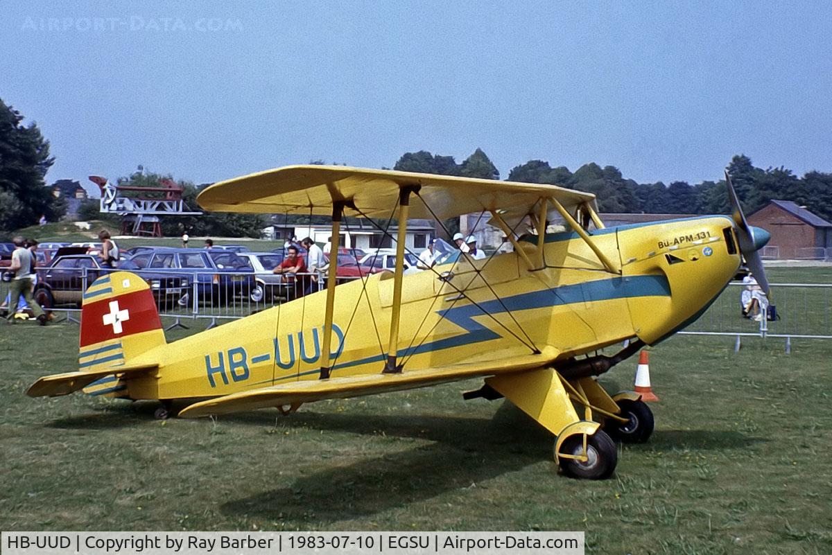 HB-UUD, 1937 Bucker Bu-131APM Jungmann C/N 16, Bucker APM.131-150 Jungmann [16] Duxford~G 10/07/1983. From a slide.
