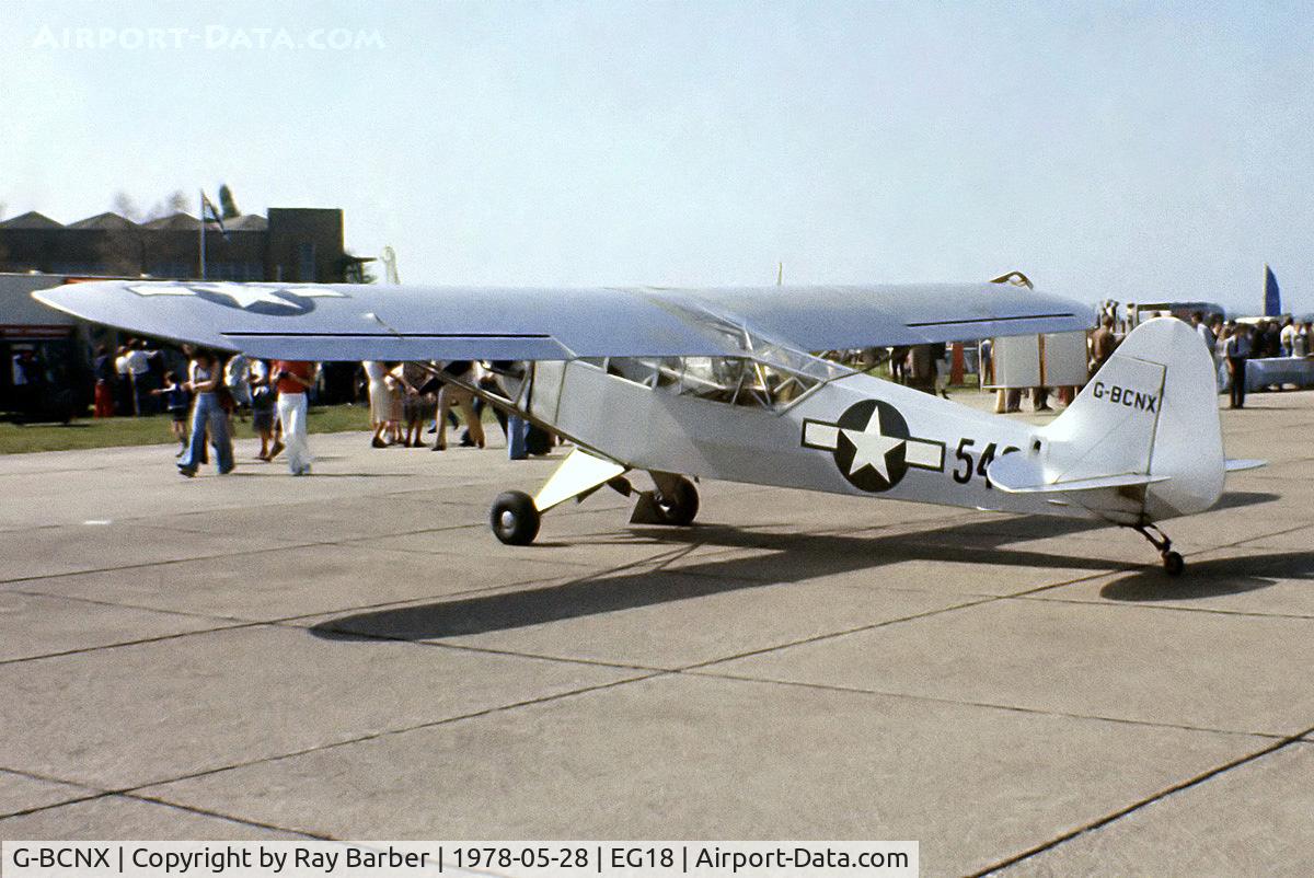 G-BCNX, 1944 Piper J3C-65 Cub Cub C/N 11831, G-BCNX   Piper L-4H Grasshopper [11168] RAF Bassingbourn~G 28/05/1978. From a slide.