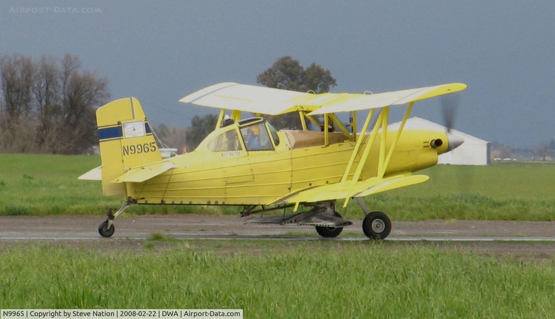 N9965, 1974 Grumman-Schweizer G-164A C/N 1362, Farm Air 1974 G-164A Turbo AgCat taking off for rice seeding sortie @ Yolo County Airport, Woodland, CA