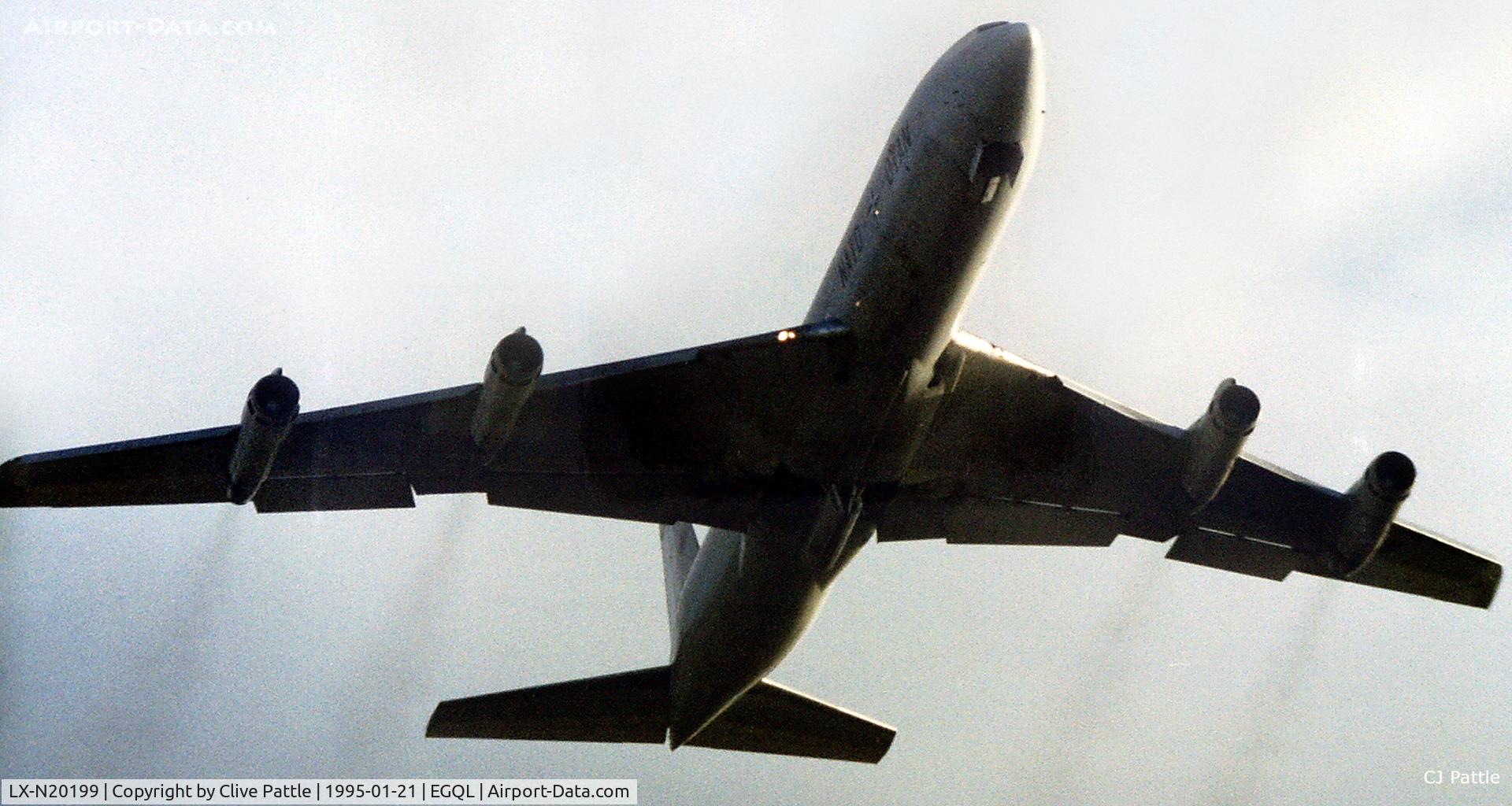 LX-N20199, 1969 Boeing 707-329C C/N 20199, Pictured at RAF Leuchars EGQL doing circuits. Apols for quality.