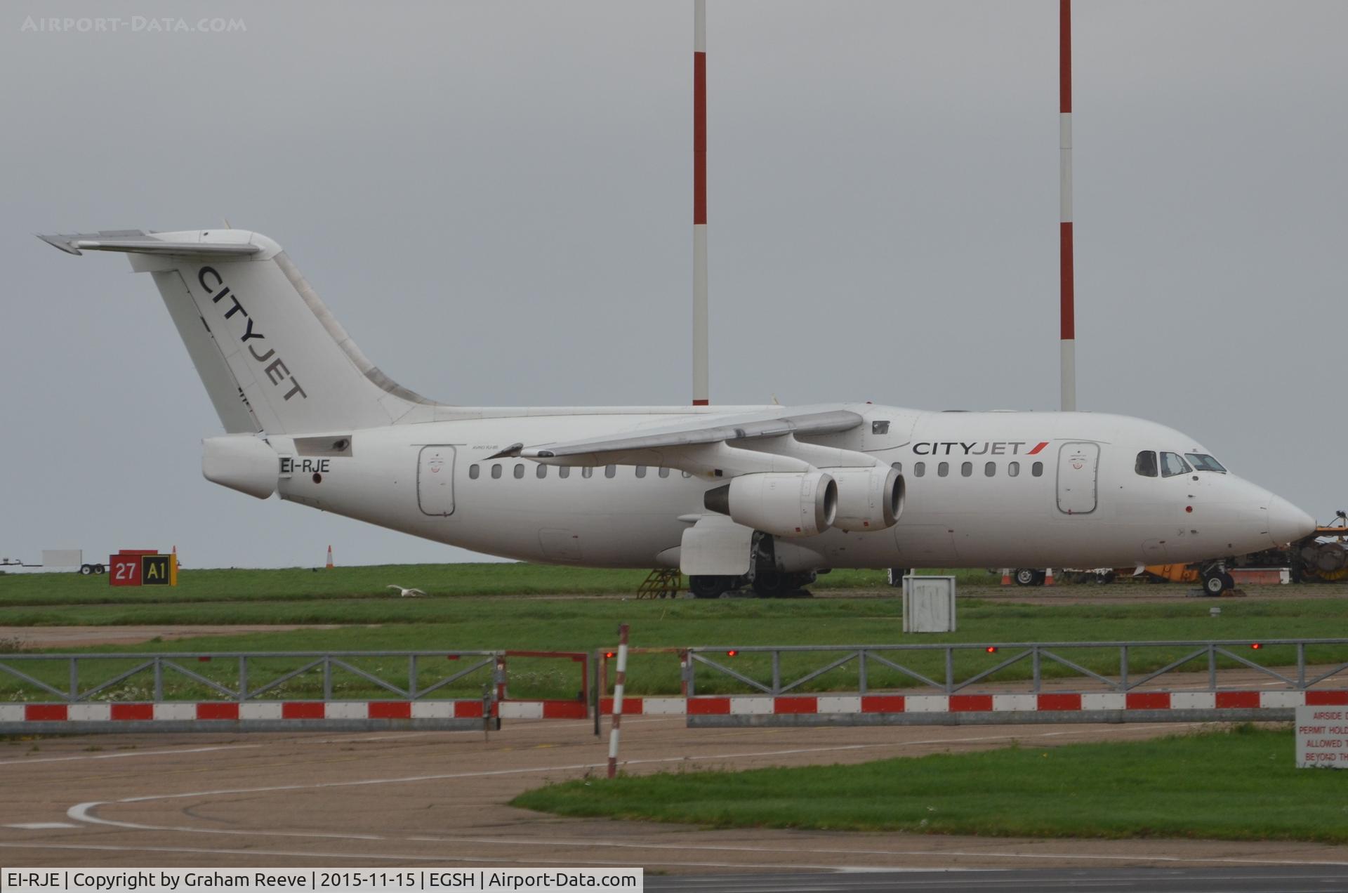 EI-RJE, 1998 BAE Systems Avro 146-RJ85 C/N E.2335, Parked at Norwich.