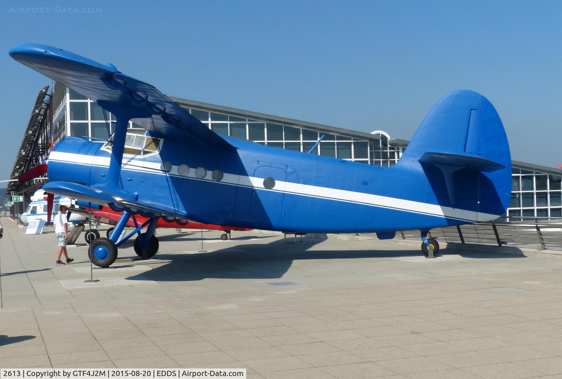 2613, Antonov An-2T C/N 1G26-13, 2613 ex Polish AF  displayed on the viewing terrace Stuttgart 20.8.15