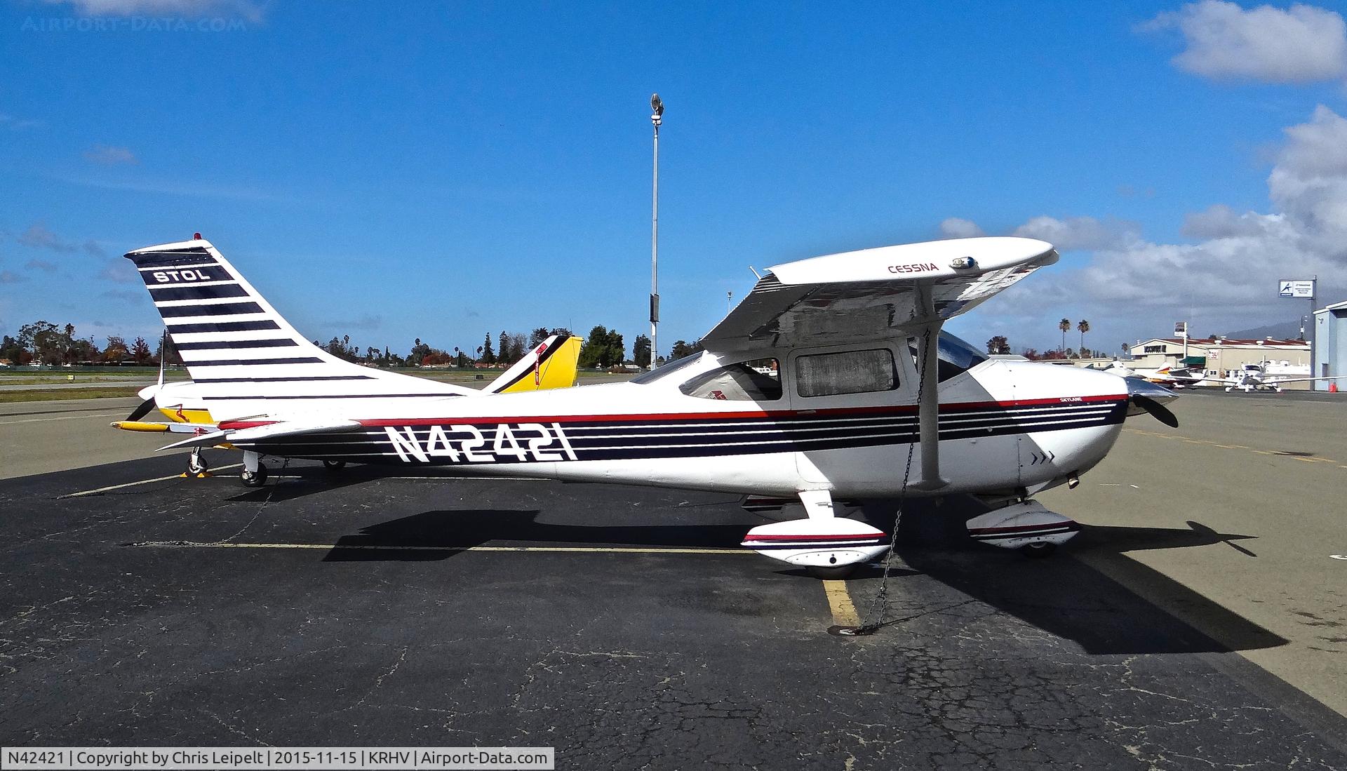 N42421, 1968 Cessna 182L Skylane C/N 18259011, California-based 1968 Cessna 182L (STOL MOD) sitting on the visitor's ramp at Reid Hillview Airport, San Jose, CA.