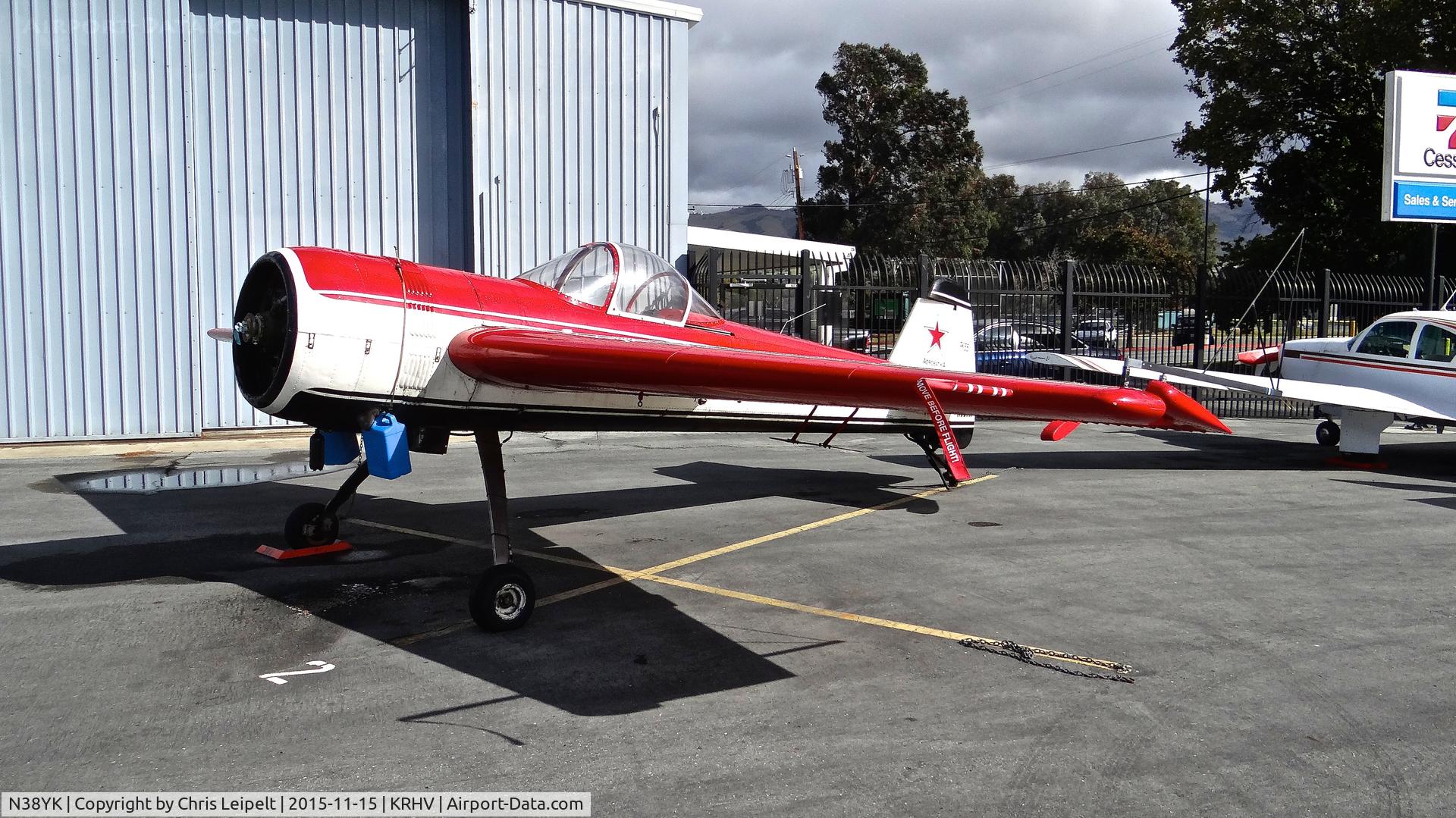 N38YK, 1987 Yakovlev Yak-55M C/N 870203, Locally-based 1987 Yak 55M parked on the TradeWinds ramp at Reid Hillview Airport, San Jose, CA. I'm not sure why it's parked at TradeWinds.. Possibly it's up for sale? Maybe an annual...