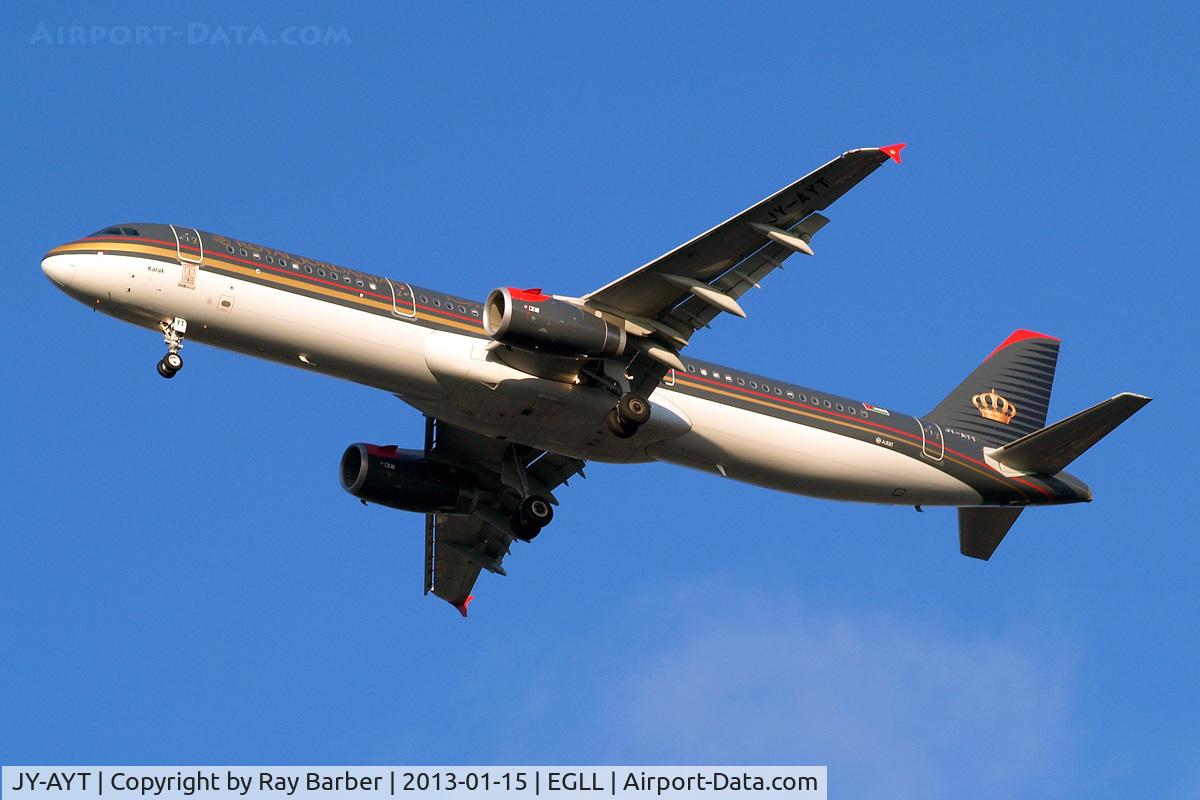 JY-AYT, 2012 Airbus A321-231 C/N 5099, Airbus A321-231 [5099] (Royal Jordanian Airlines) Home~G 15/01/2013. On approach 27R.. On approach 27R.