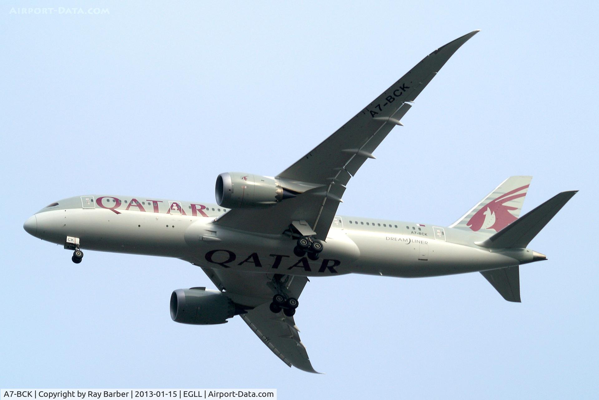A7-BCK, 2012 Boeing 787-8 Dreamliner C/N 38329, Boeing 787-8 Dreamliner [38329] (Qatar Airways) Home~G 15/01/2013. On approach 27R.