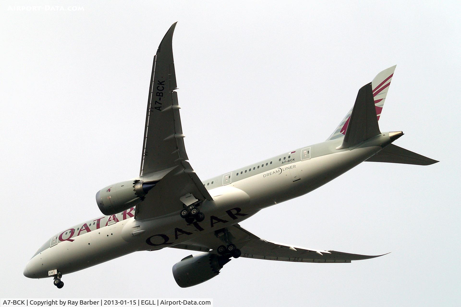 A7-BCK, 2012 Boeing 787-8 Dreamliner C/N 38329, Boeing 787-8 Dreamliner [38329] (Qatar Airways) Home~G 15/01/2013. On approach 27R.